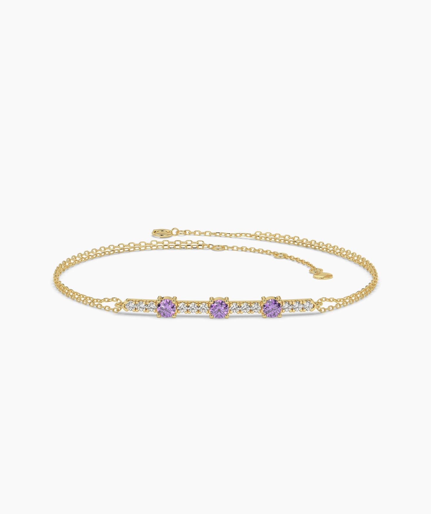 Three Stone Colored Diamond and White Diamond Bar Bracelet in 14K Gold