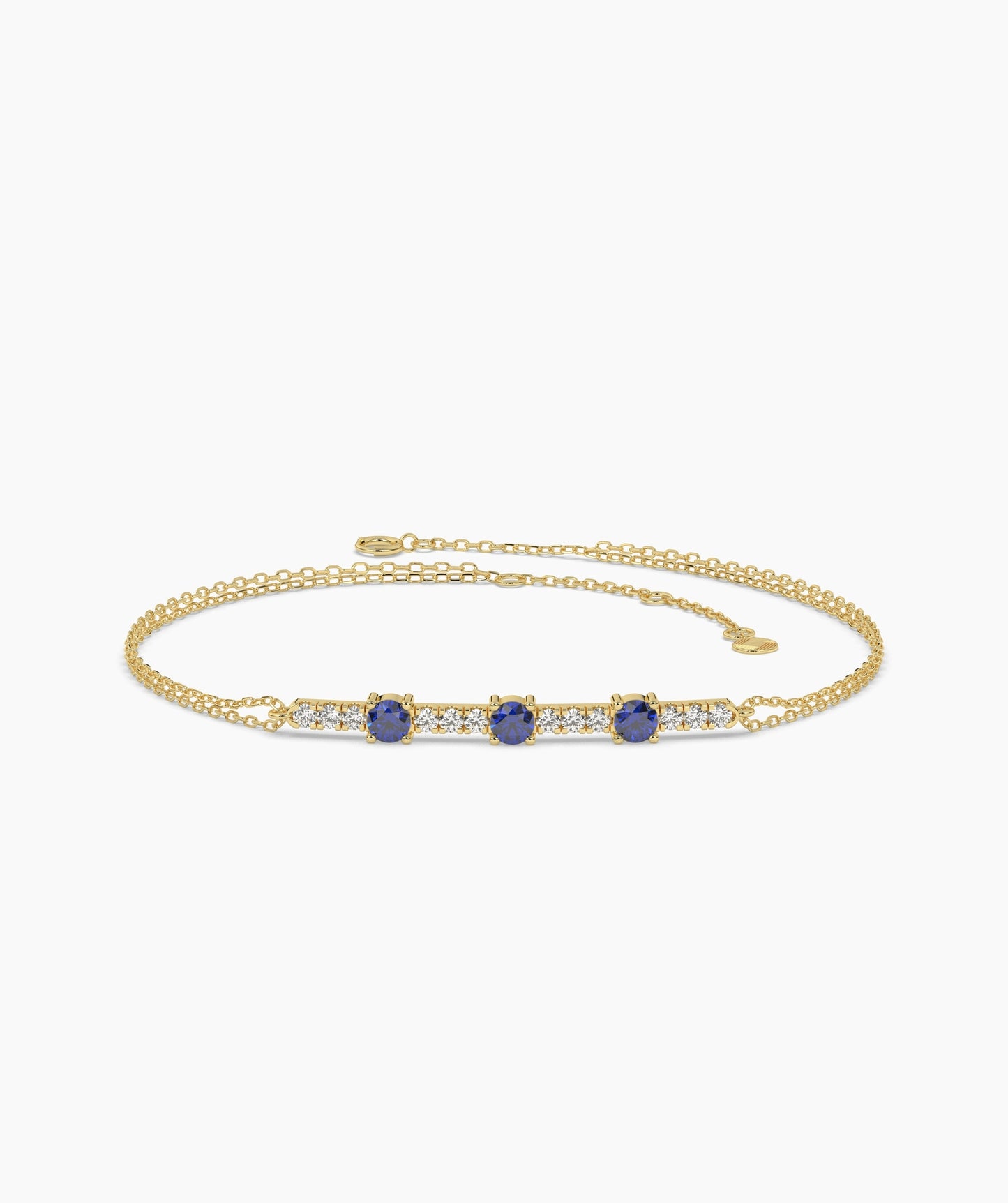 Three Stone Colored Diamond and White Diamond Bar Bracelet in 14K Gold