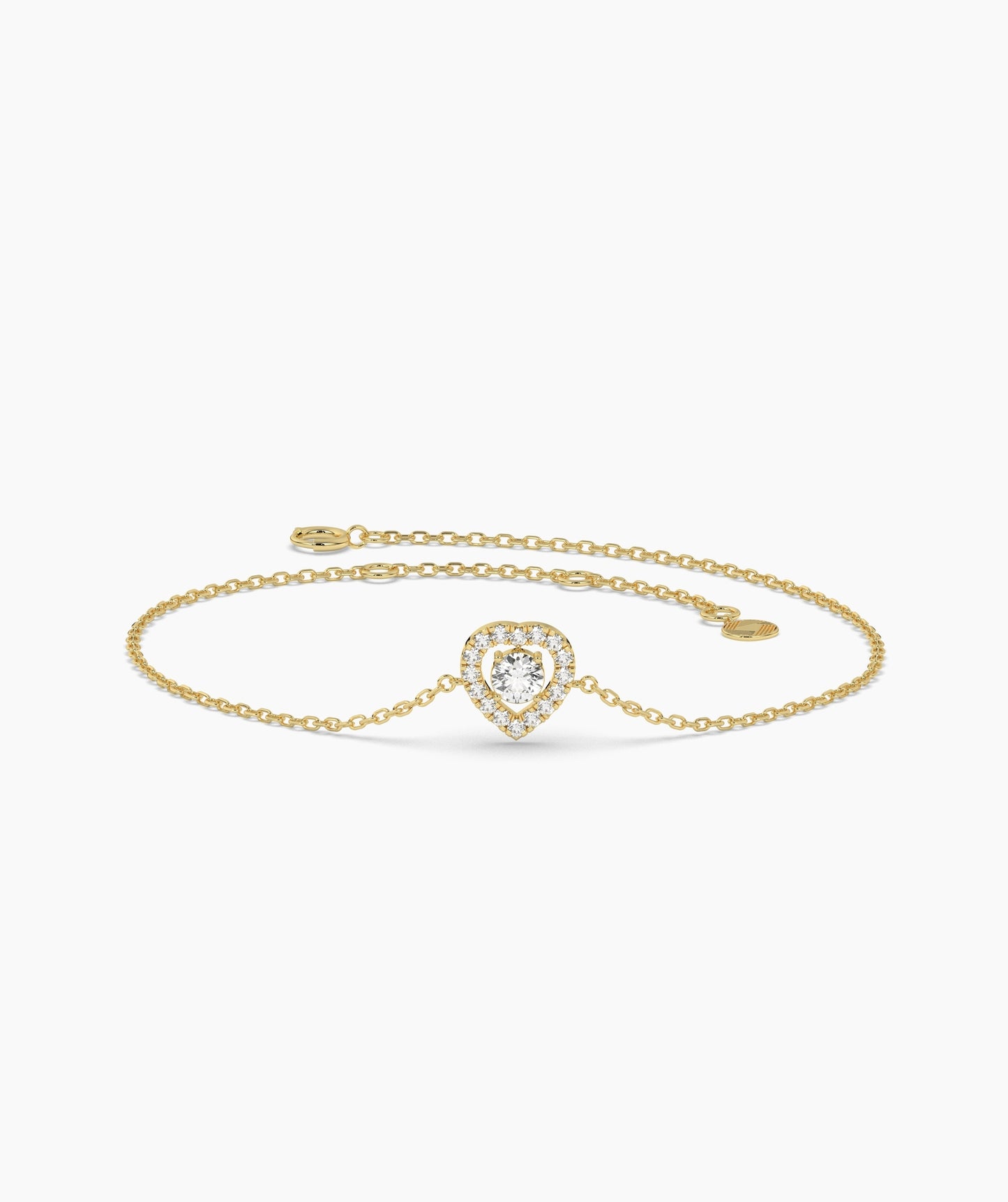 Blue Diamond Heart Halo Bracelet in 14K Solid Gold