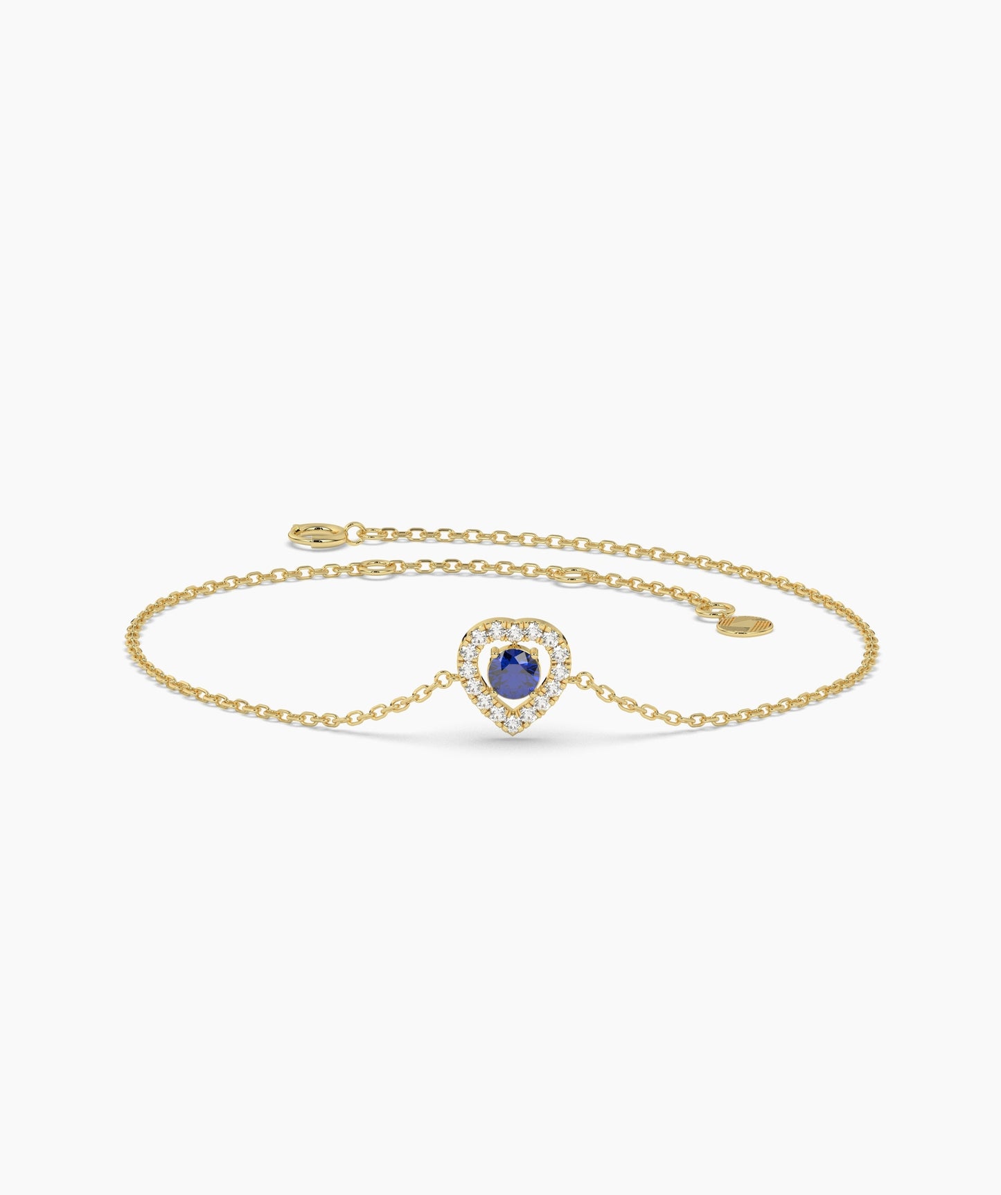 Blue Diamond Heart Halo Bracelet in 14K Solid Gold