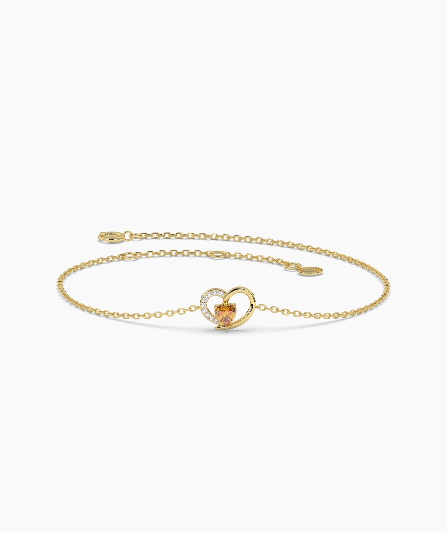 Open Heart and Birthstone Charm Chain Bracelet in 14K Gold