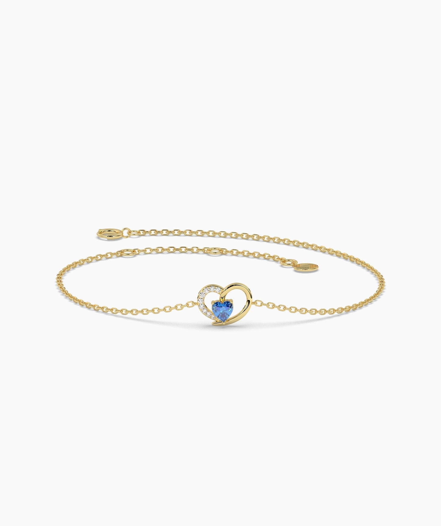 Open Heart and Birthstone Charm Chain Bracelet in 14K Gold