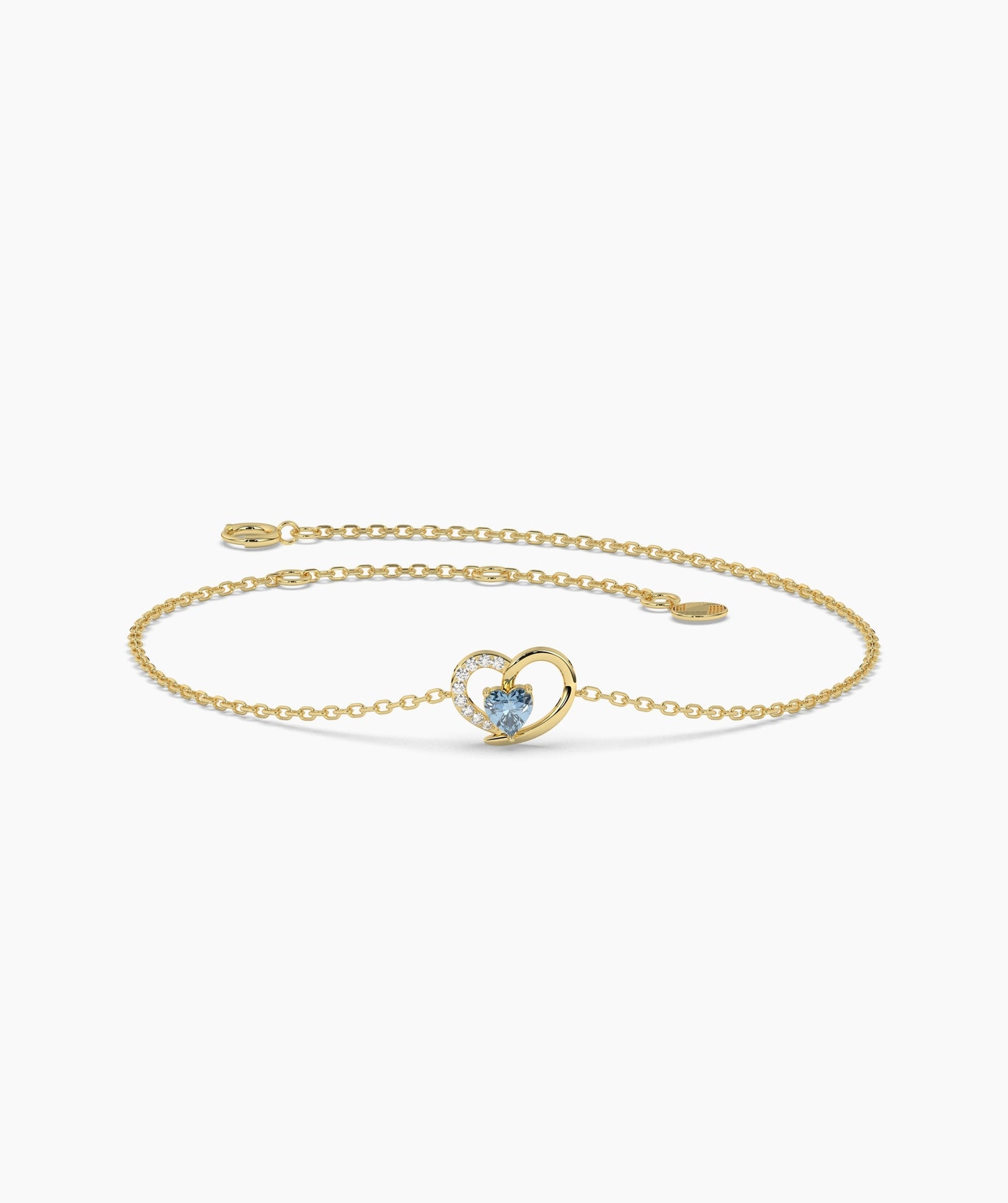 Open Heart and Birthstone Charm Chain Bracelet in 14K Gold