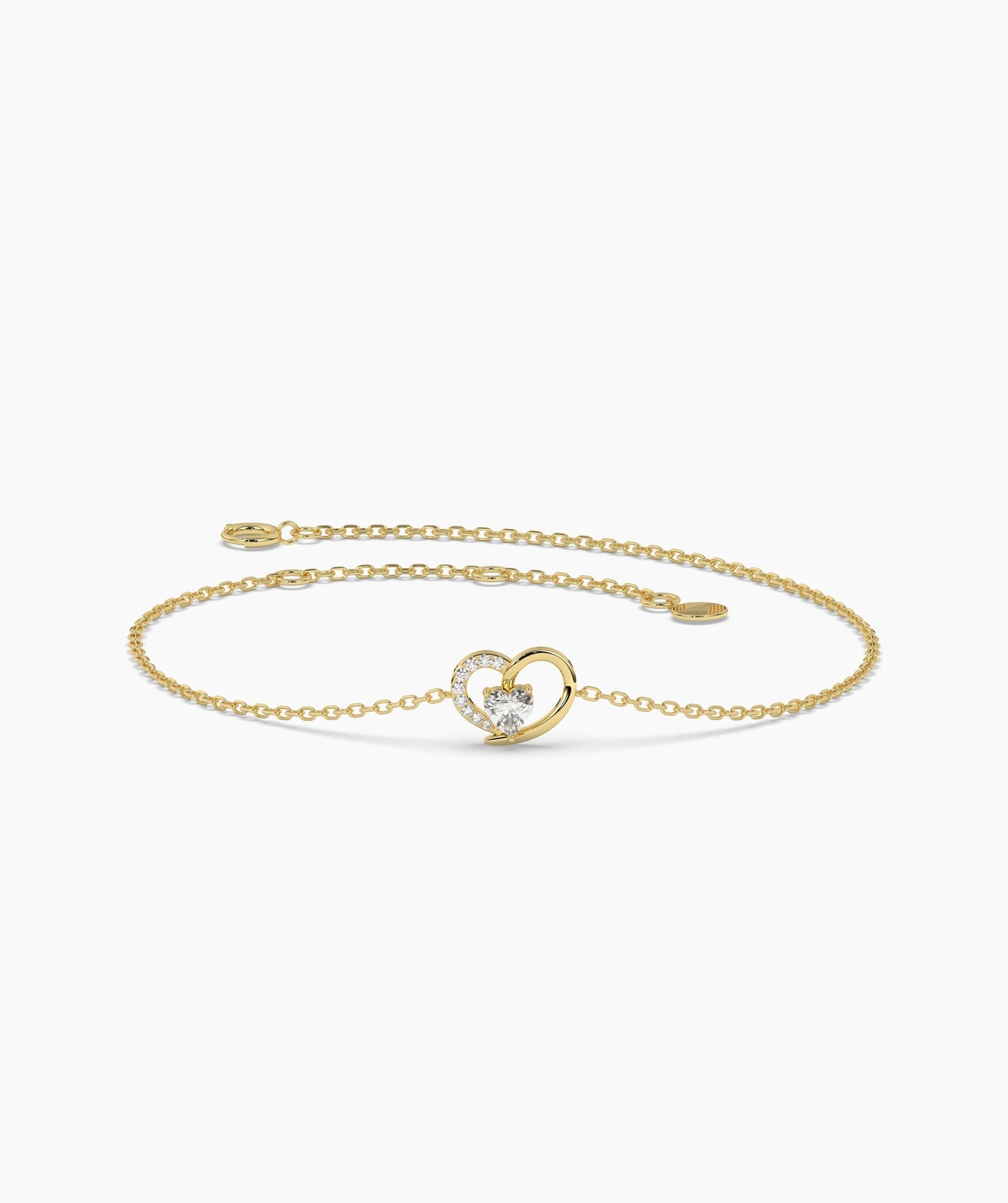 Open Heart and Birthstone Charm Chain Bracelet in 14K Gold