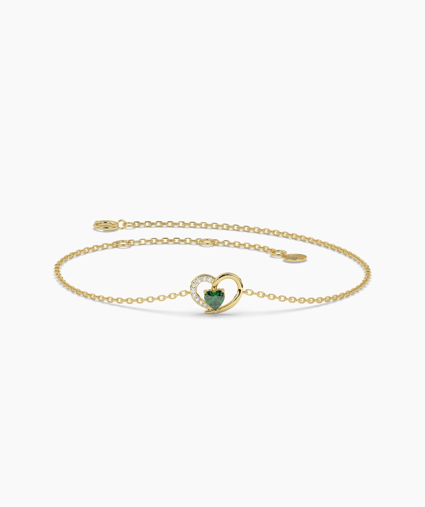 Open Heart and Birthstone Charm Chain Bracelet in 14K Gold