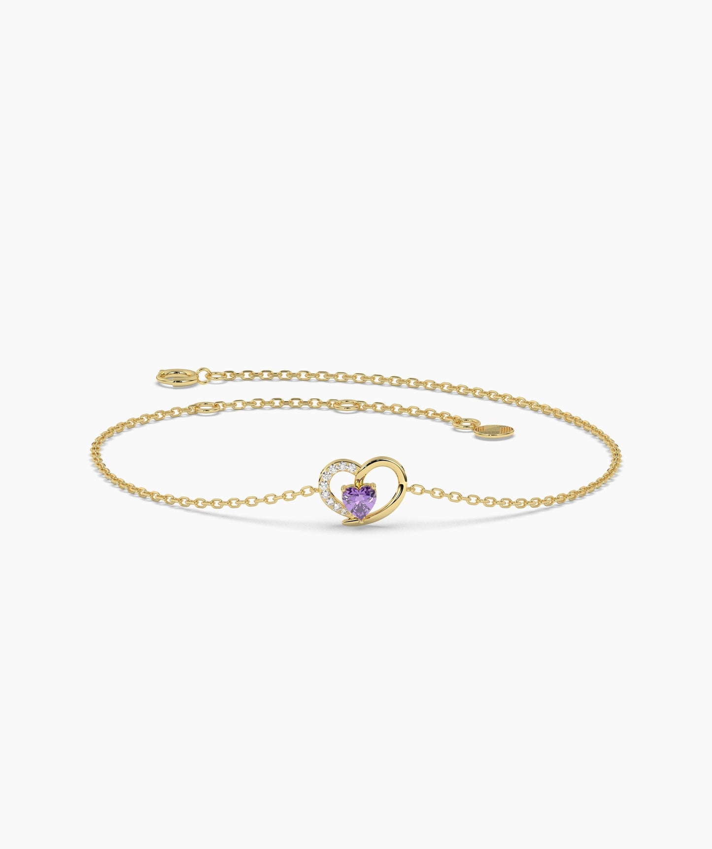 Open Heart and Birthstone Charm Chain Bracelet in 14K Gold