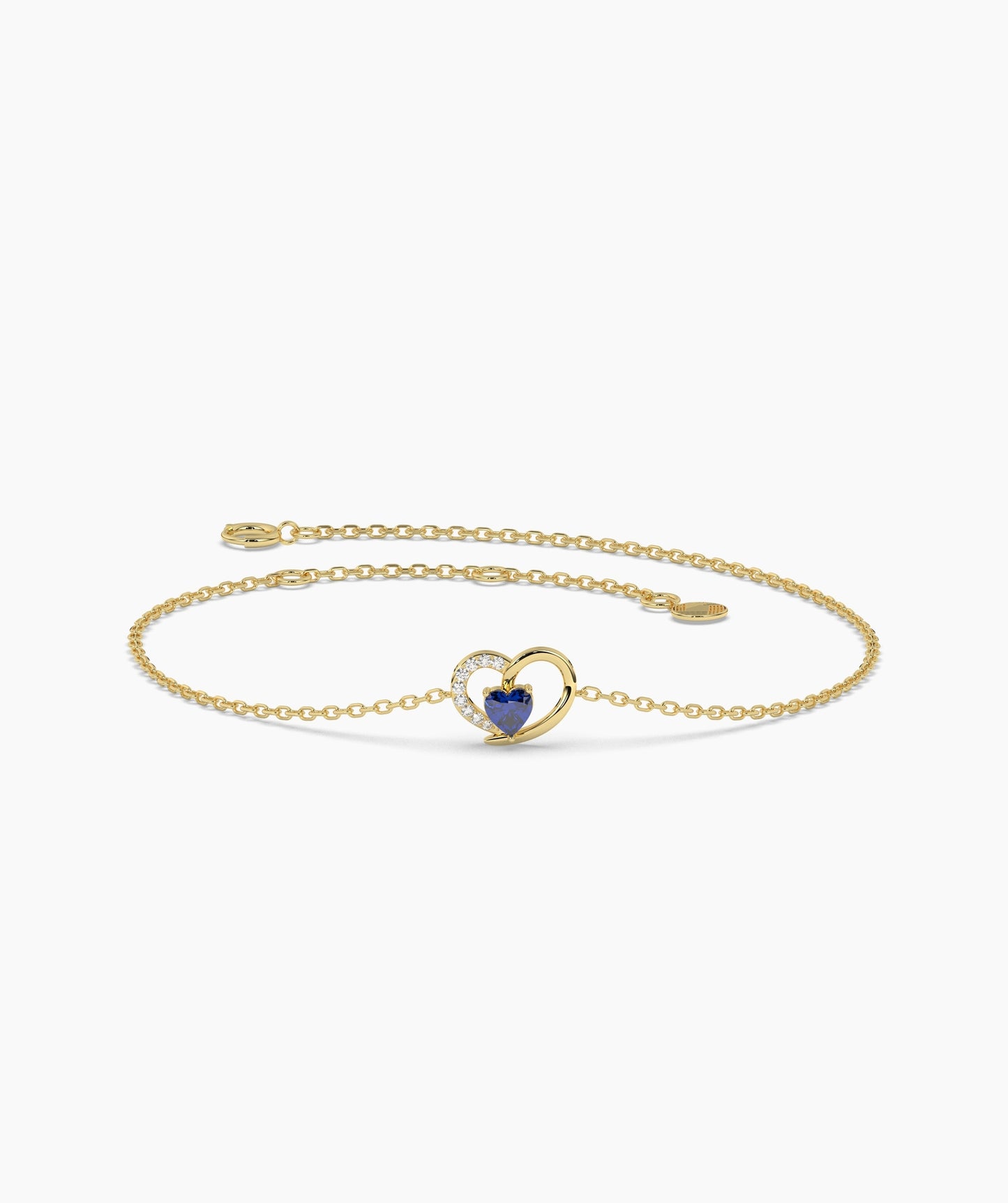 Open Heart and Birthstone Charm Chain Bracelet in 14K Gold