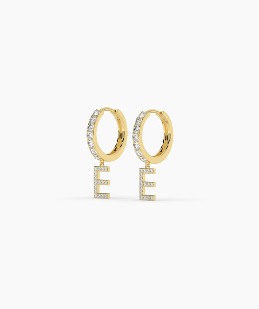 Pave Diamond Initial Drop Huggie Earrings