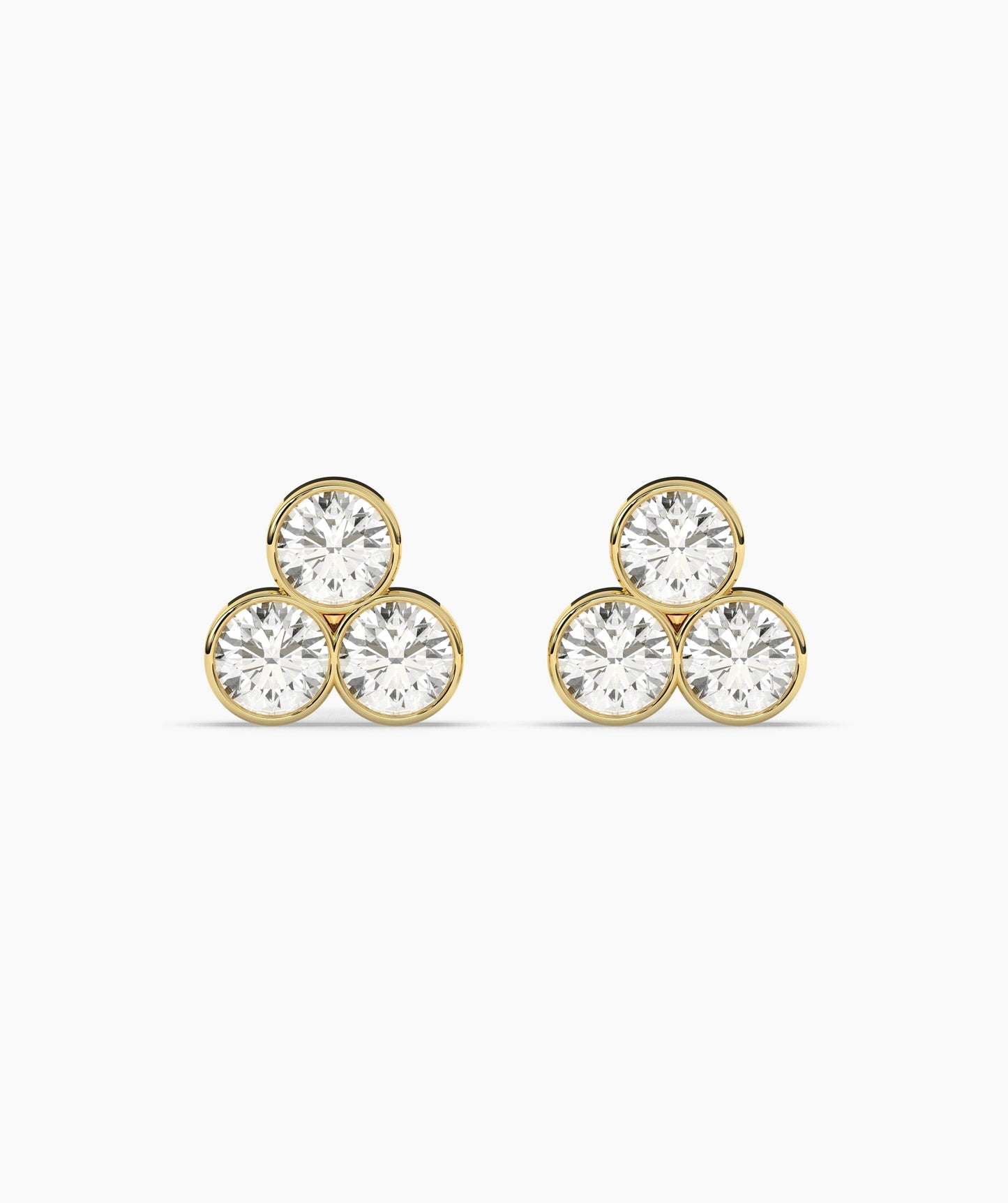 Bezel-Set Triple Diamond Stud Earrings