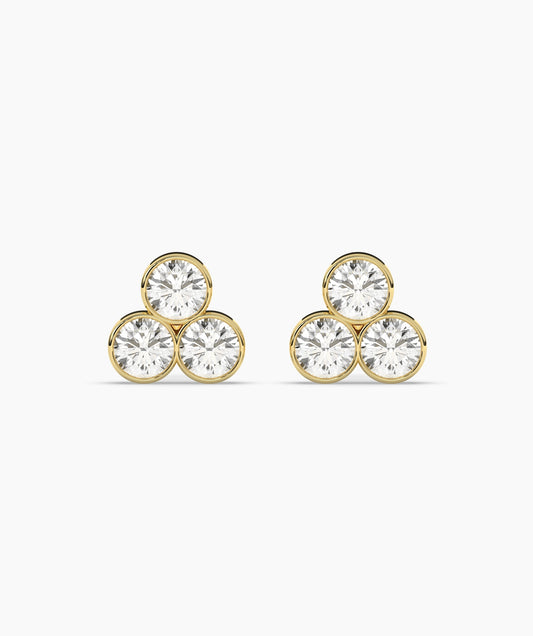 Bezel-Set Triple Diamond Stud Earrings