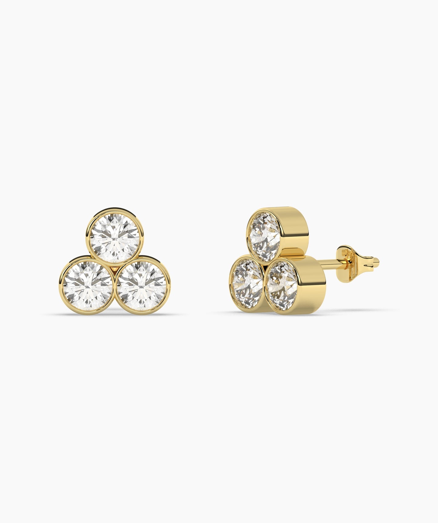 Bezel-Set Triple Diamond Stud Earrings