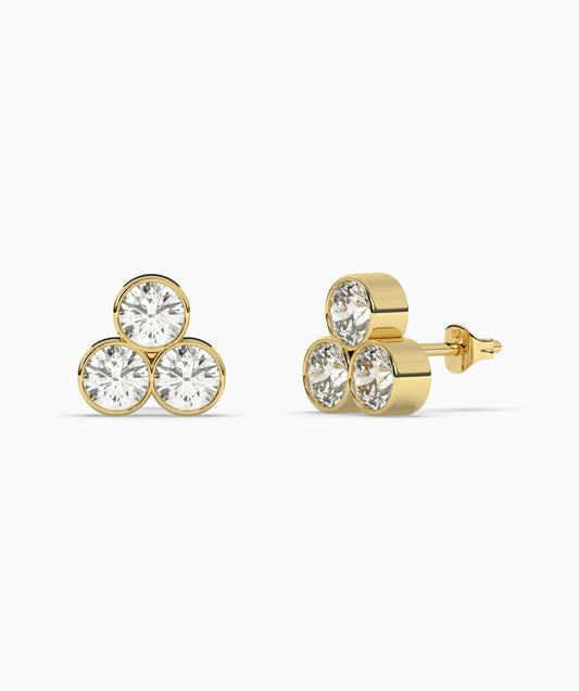 Bezel Trio Diamond Stud Earrings