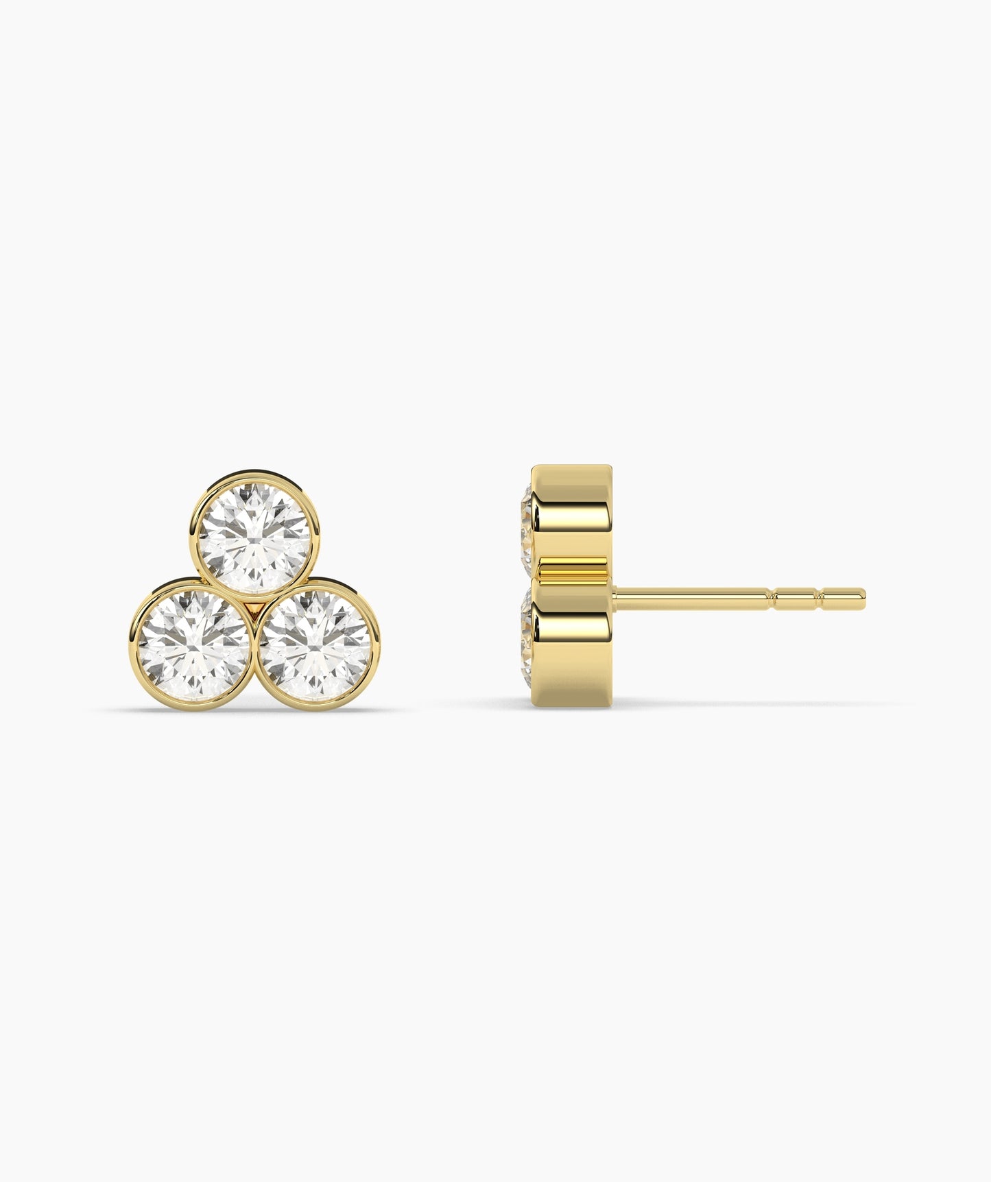 Bezel-Set Triple Diamond Stud Earrings