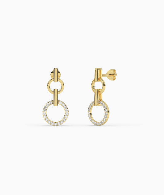 Gold and Diamond Circle Drop Earrings