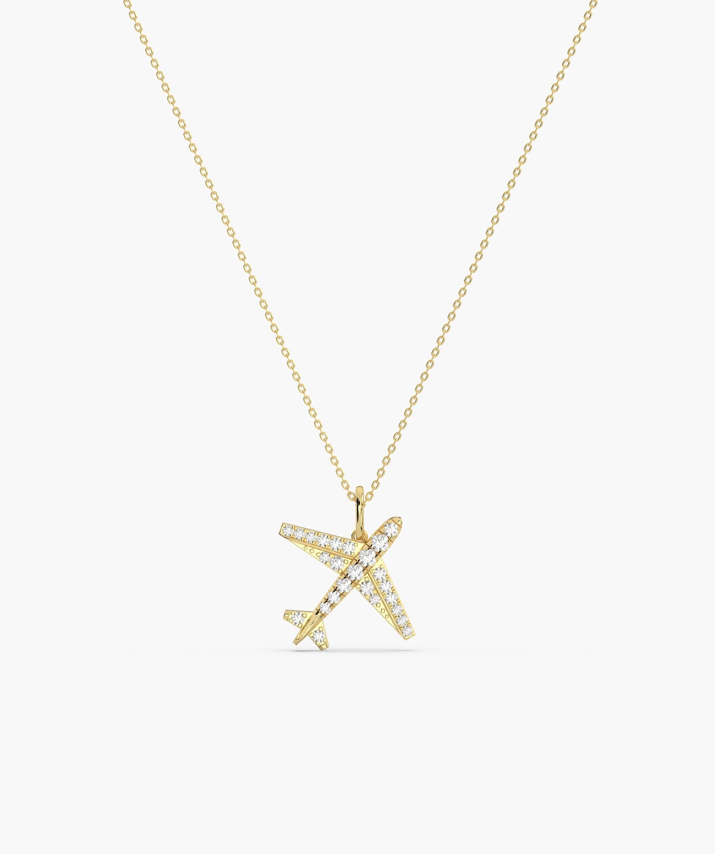 Diamond Airplane 14K Gold Necklace