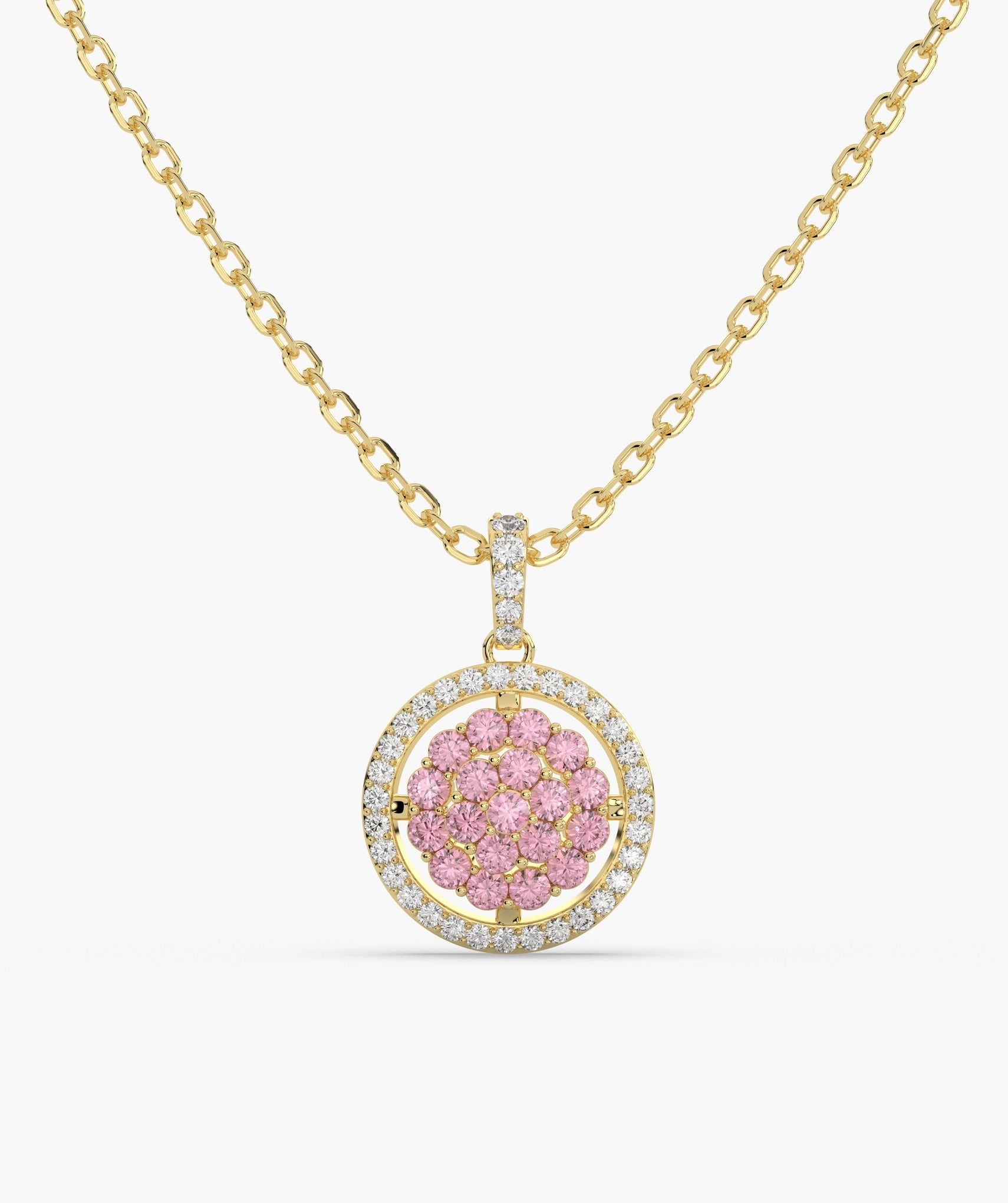 Pink Diamond Cluster Halo Necklace