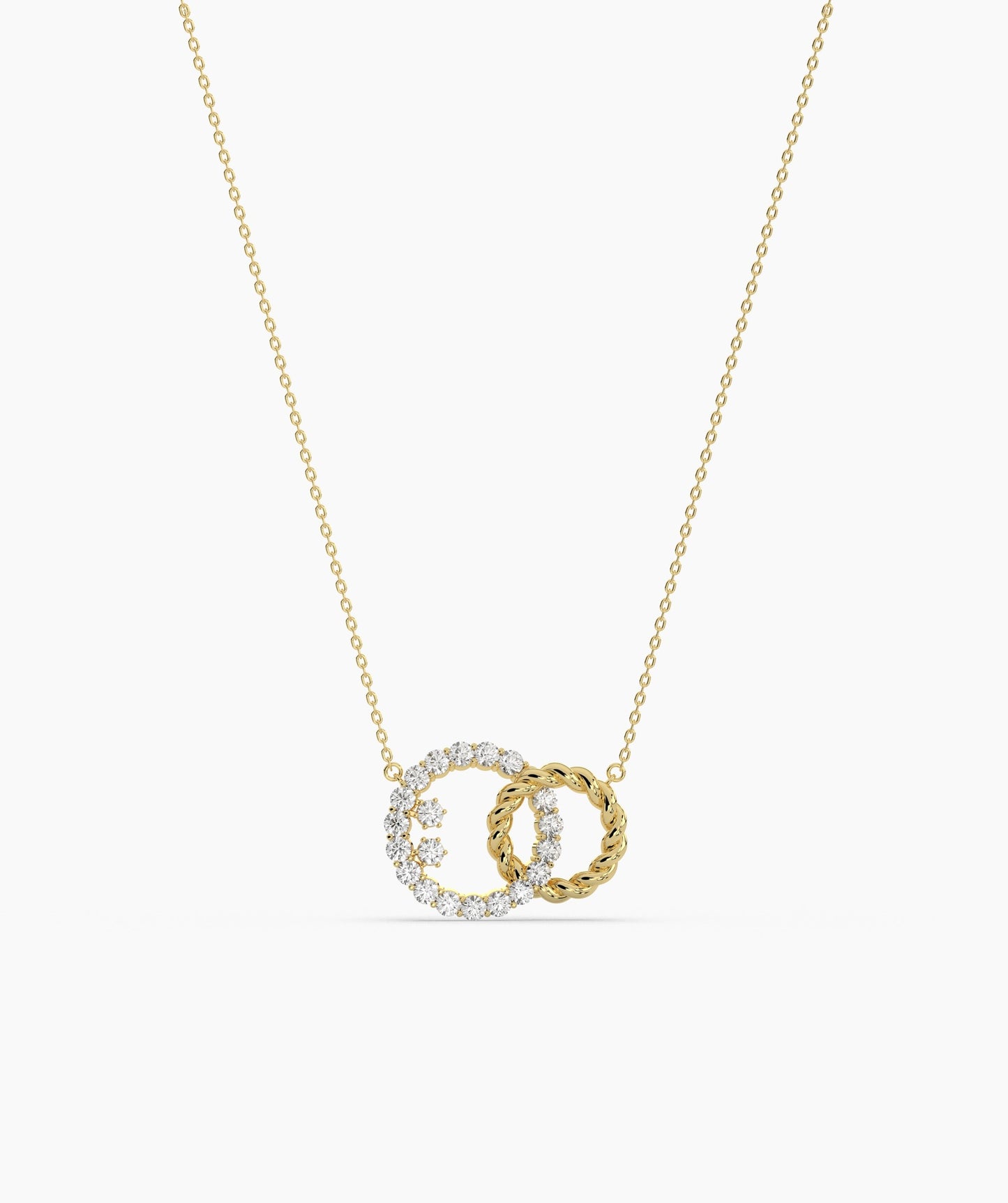 Dual Circle Pendant with Diamonds and Rope