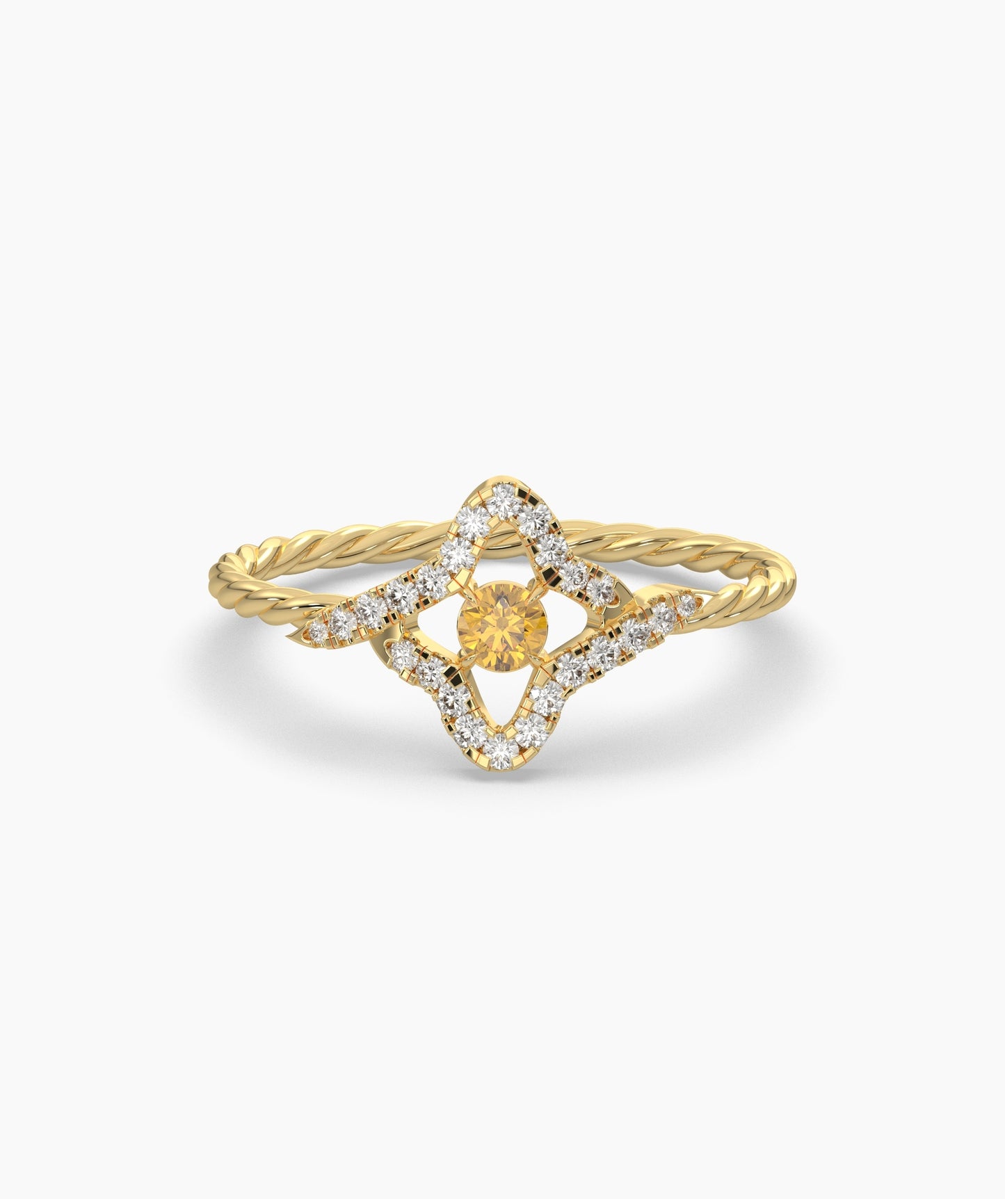 Four Point Star Green Diamond Twisted Rope Ring in 14K Gold