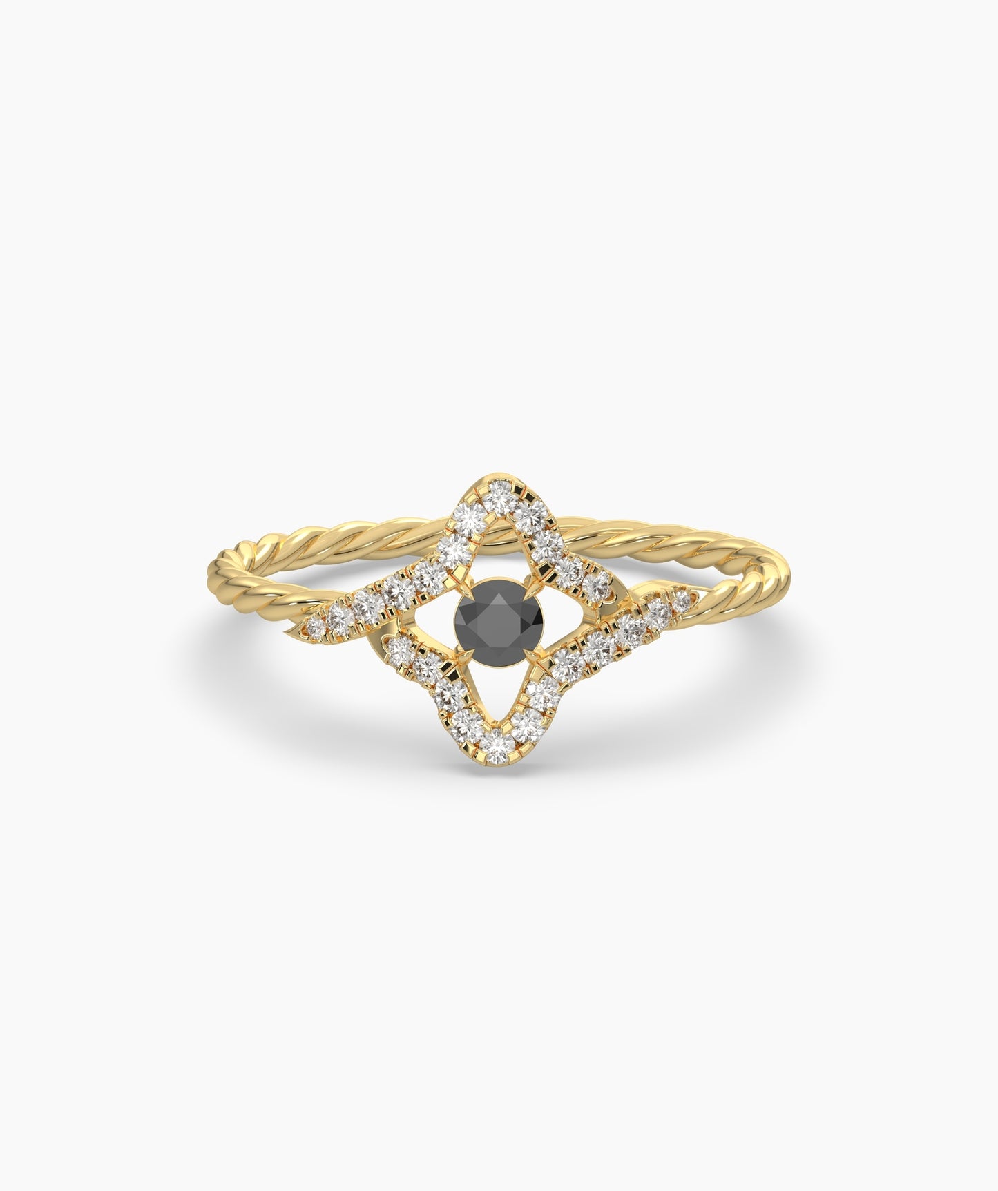 Four Point Star Green Diamond Twisted Rope Ring in 14K Gold