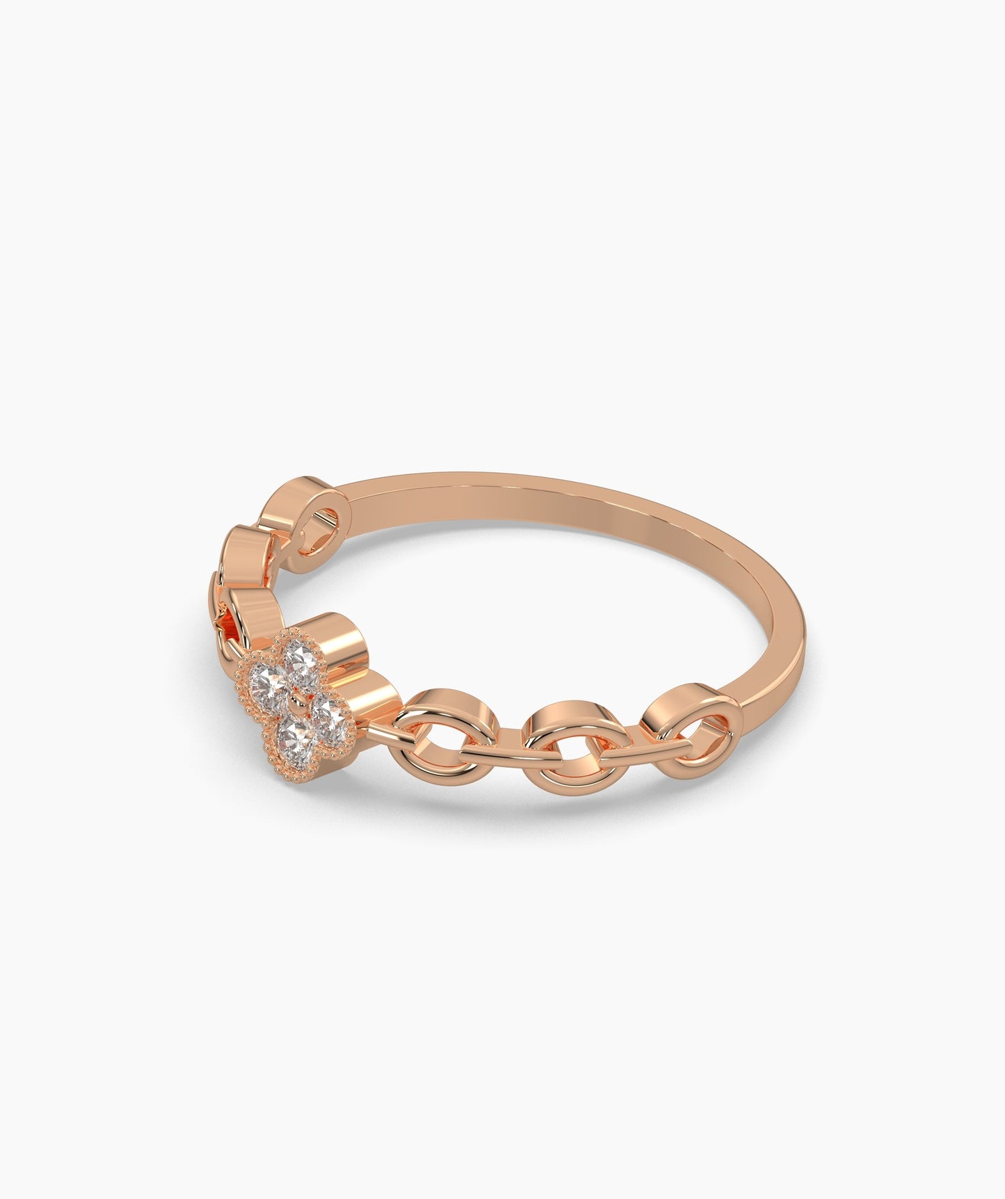 14K Gold Floral Clover Diamond Chain Ring