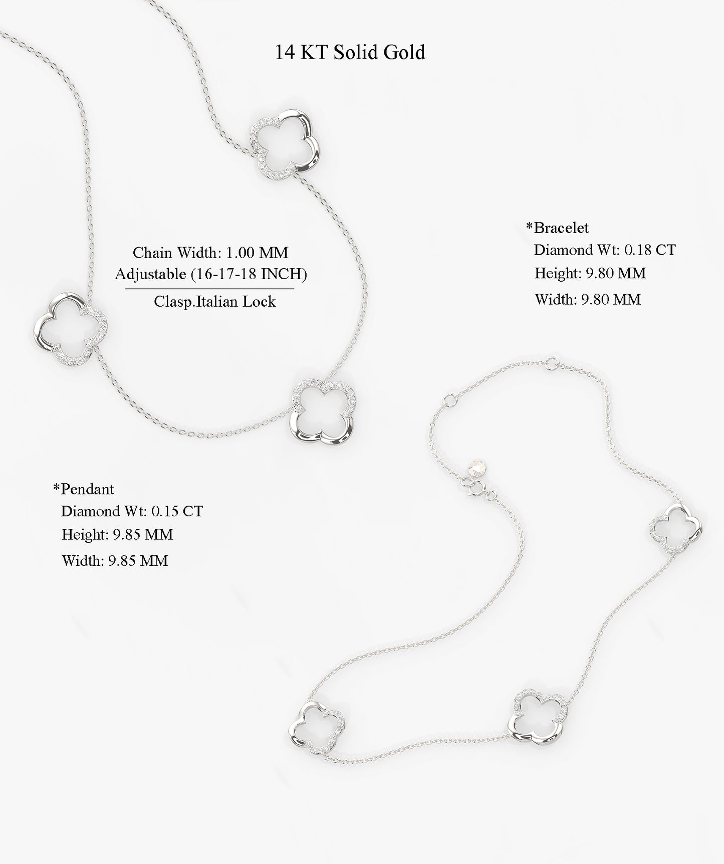 14K Gold Clover Diamond Jewelry Set