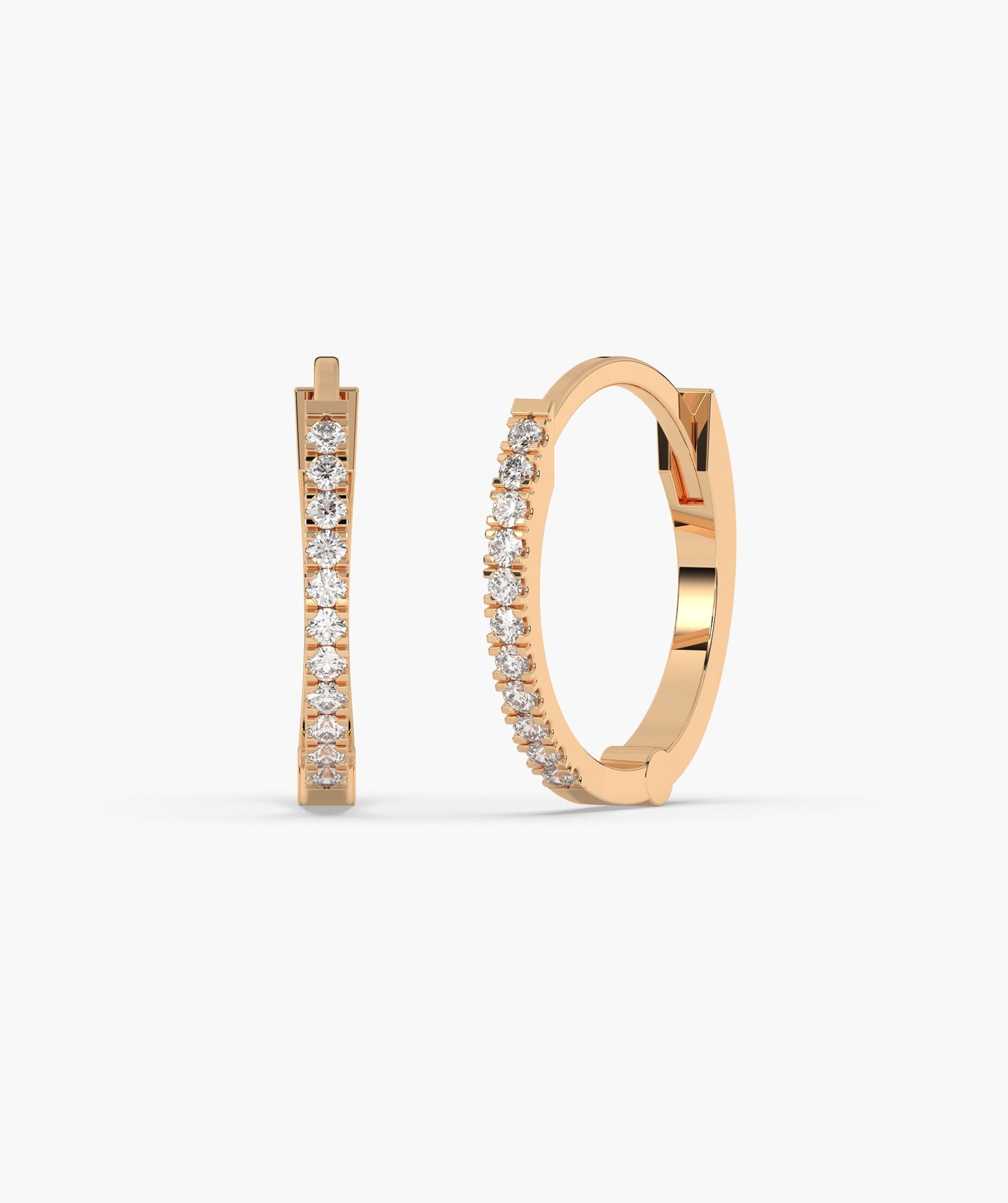 Diamond Row 14K Gold Hoop Earrings