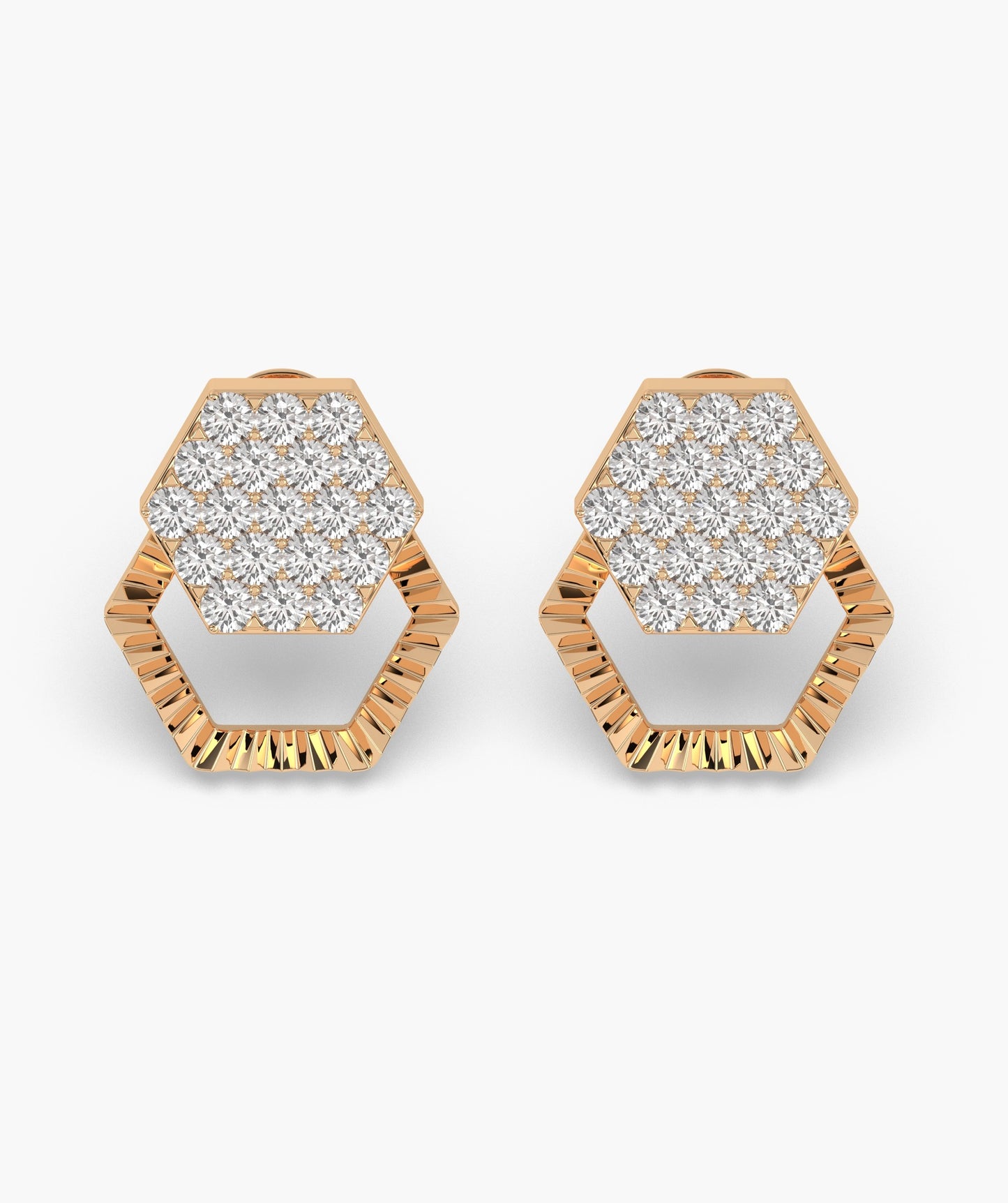 Diamond Cluster Hexagon Design Earrings