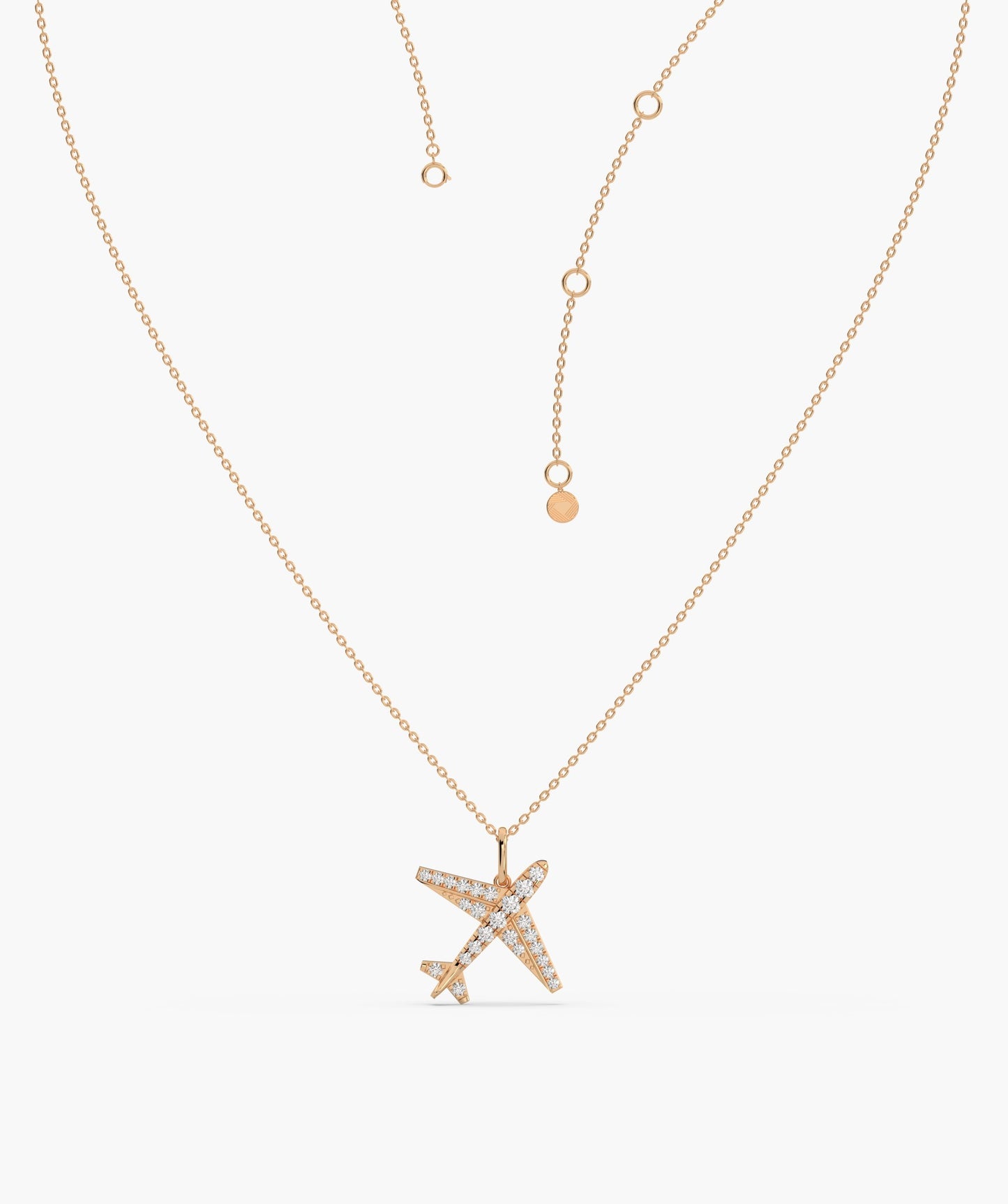 Diamond Airplane 14K Gold Necklace