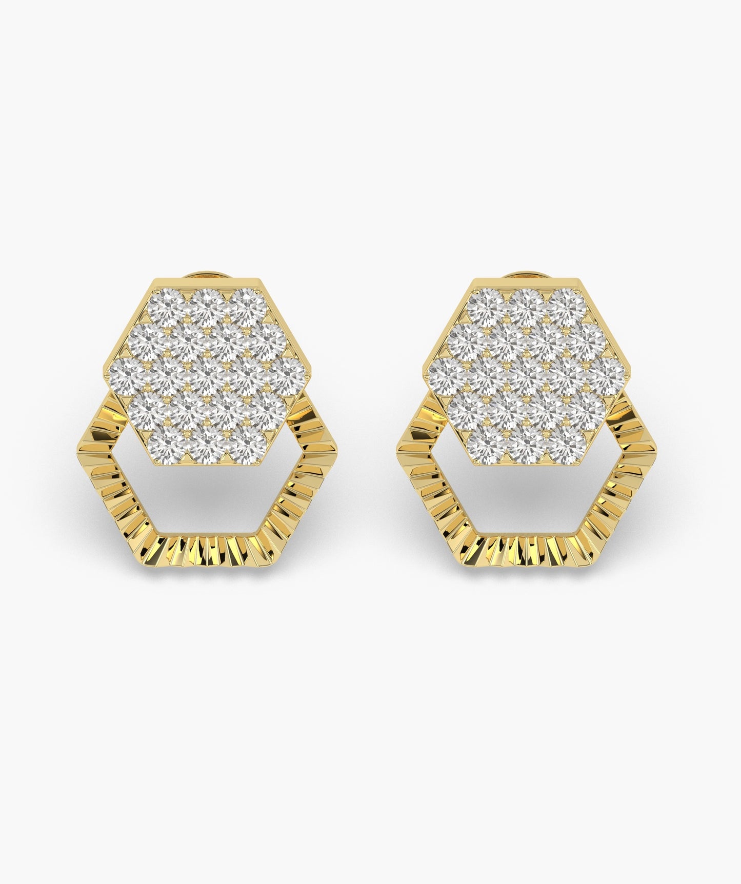 Diamond Cluster Hexagon Design Earrings