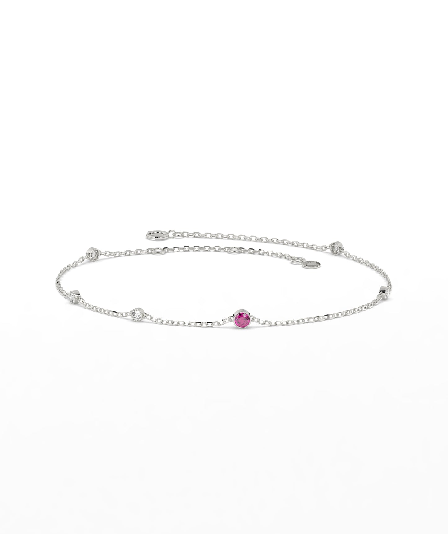 Colored Diamond and White Diamond Station Chain Bracelet in 14K Gold