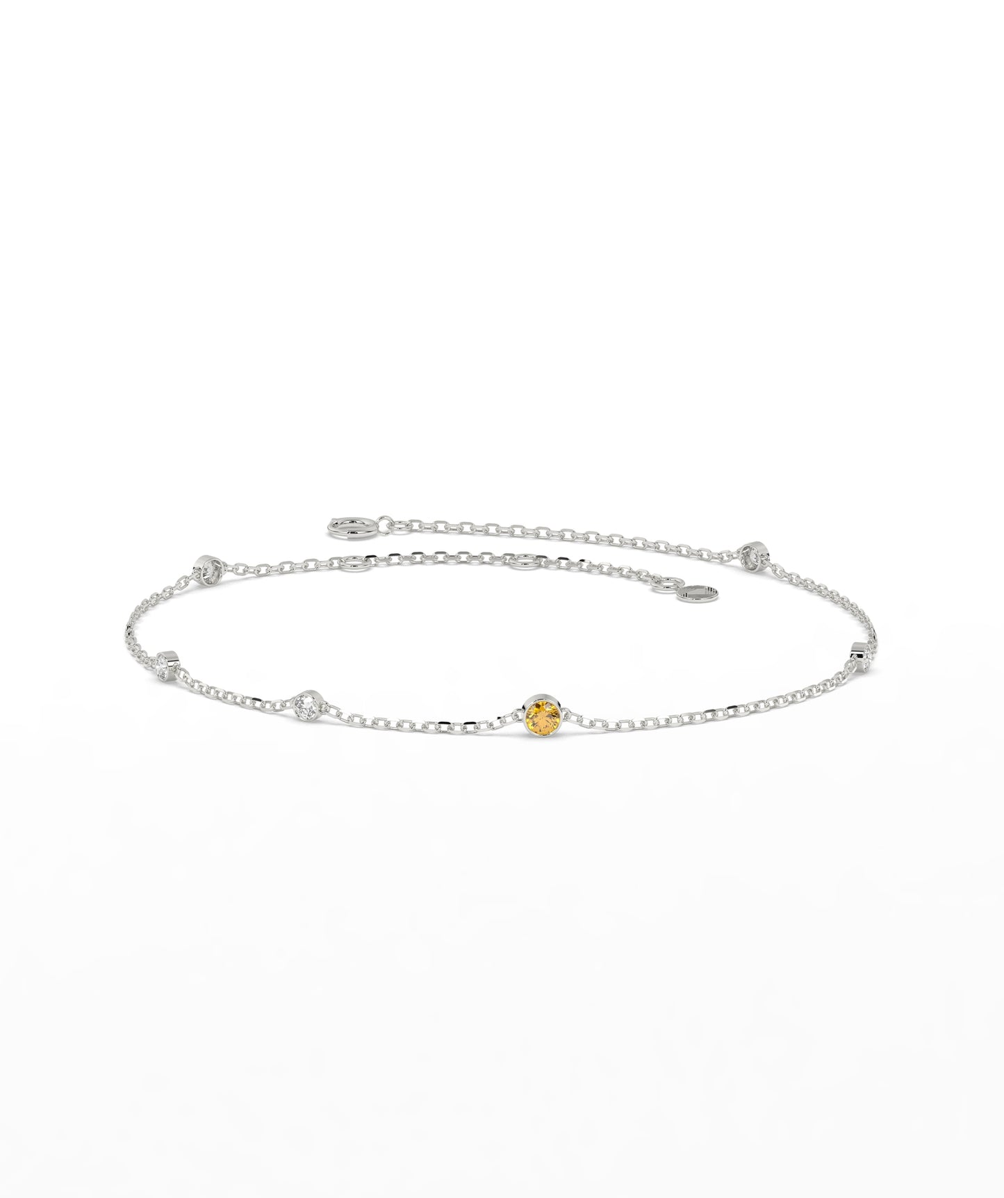 Colored Diamond and White Diamond Station Chain Bracelet in 14K Gold
