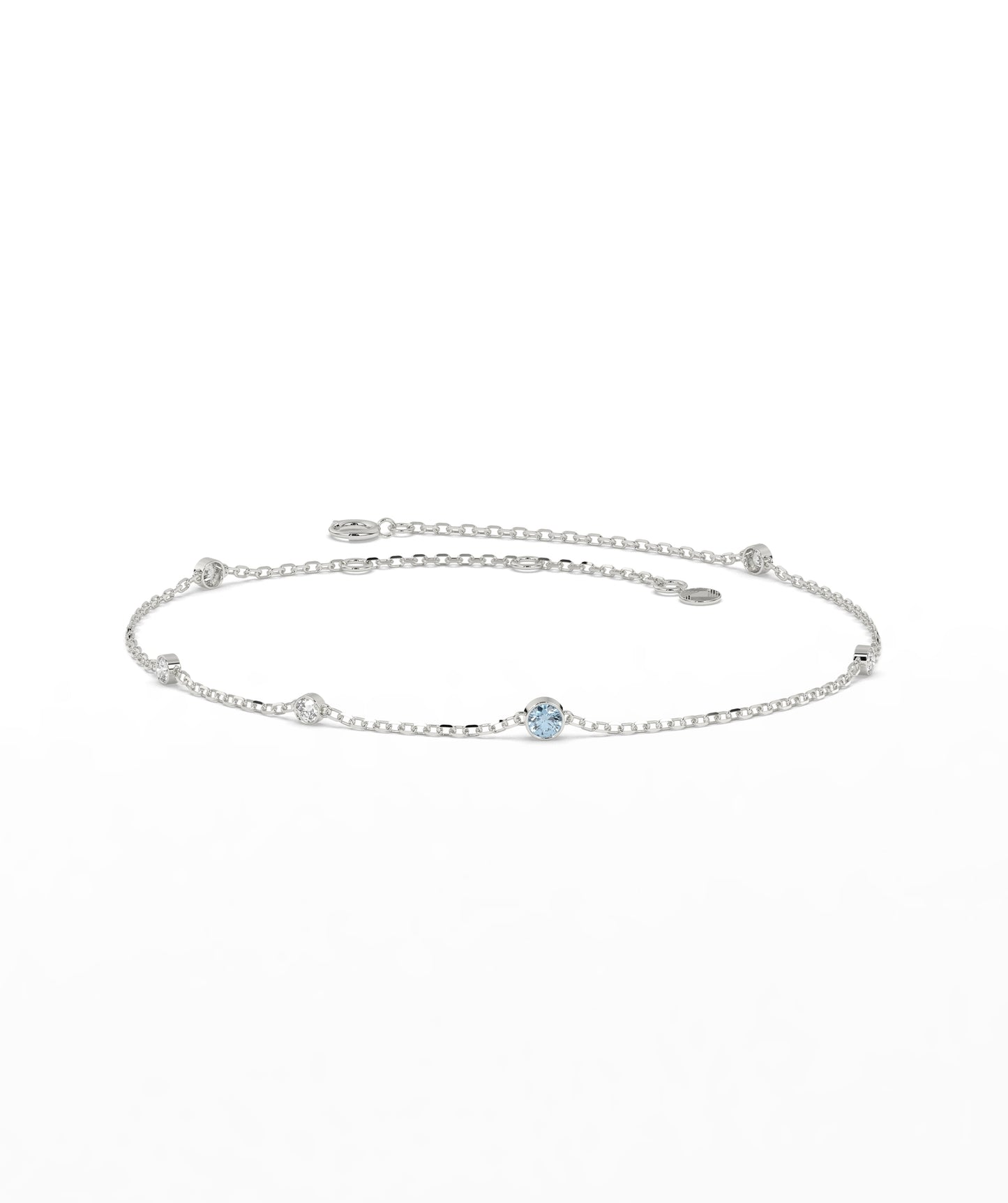 Colored Diamond and White Diamond Station Chain Bracelet in 14K Gold