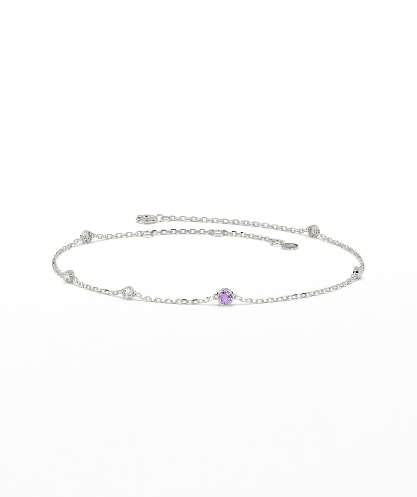 Colored Diamond and White Diamond Station Chain Bracelet in 14K Gold