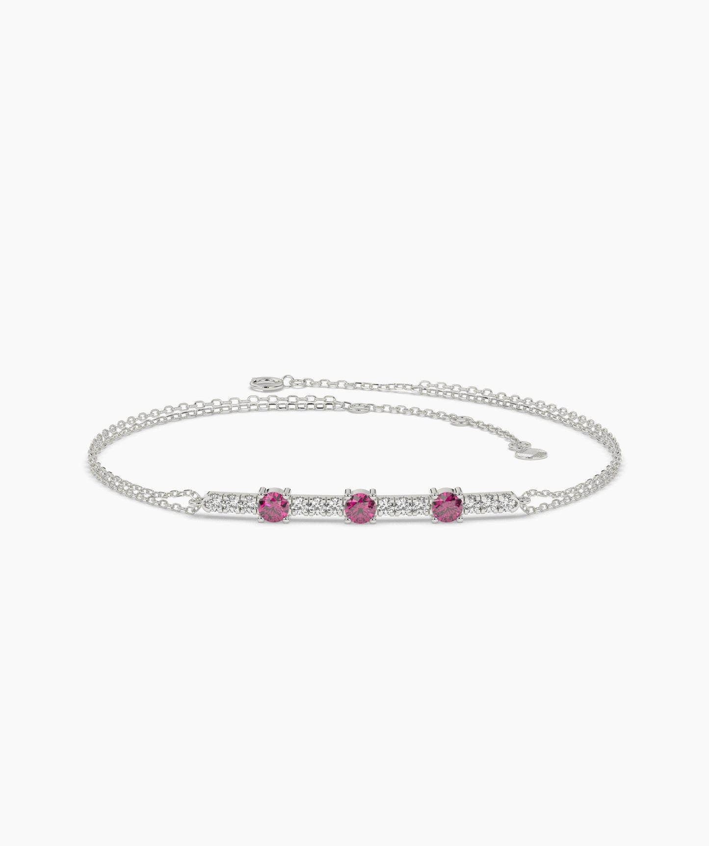 Three Stone Colored Diamond and White Diamond Bar Bracelet in 14K Gold