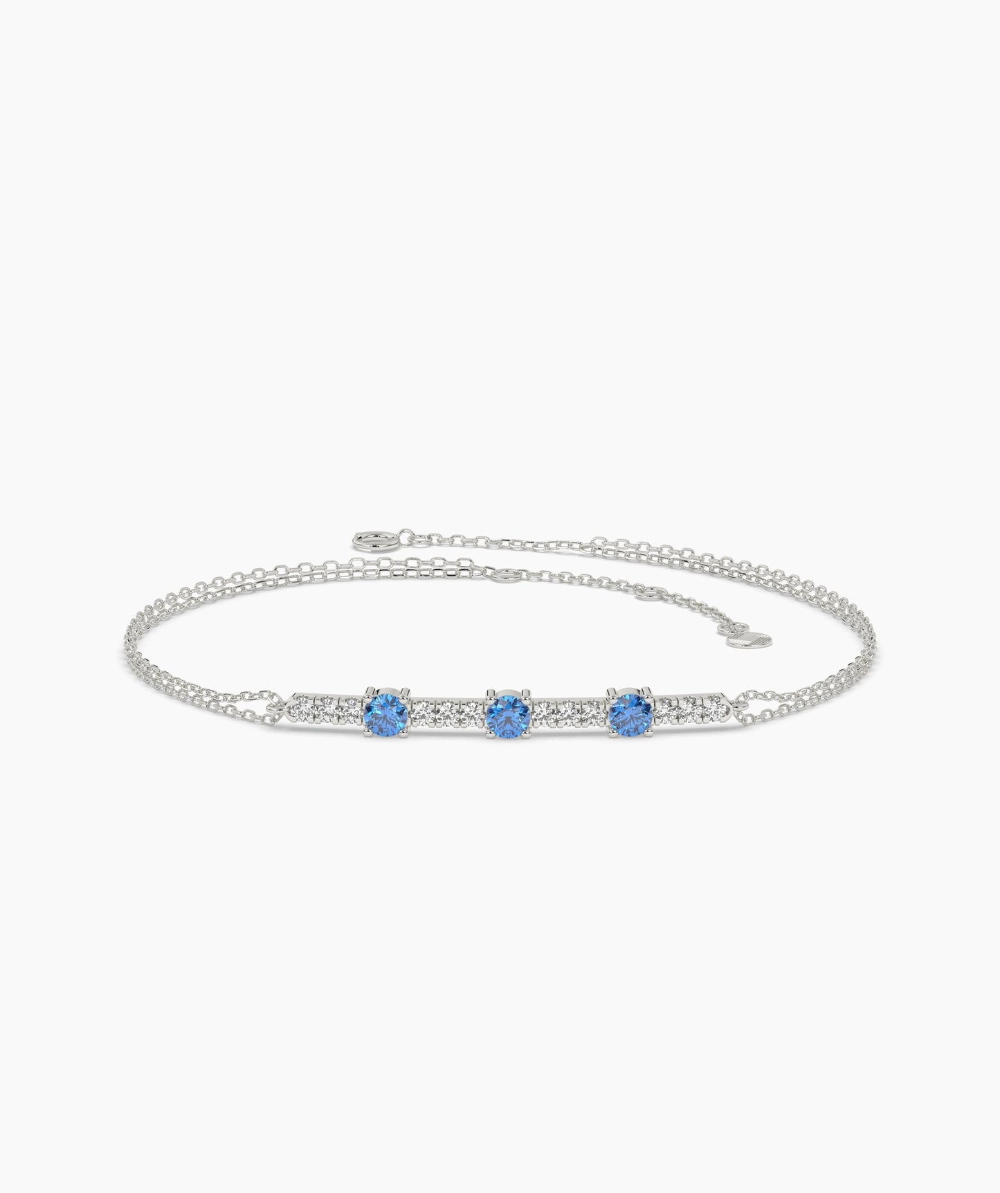 Three Stone Colored Diamond and White Diamond Bar Bracelet in 14K Gold