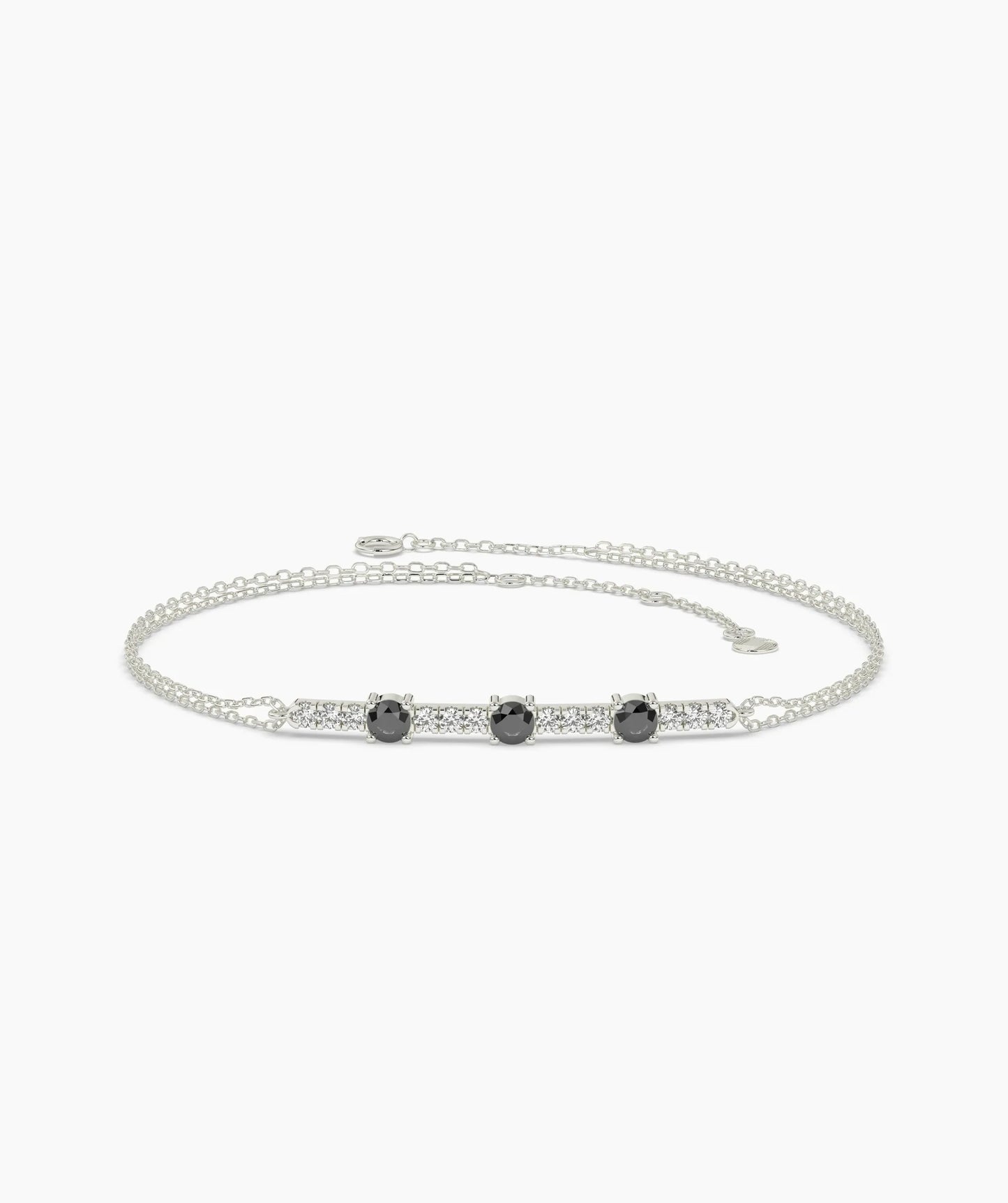 Three Stone Colored Diamond and White Diamond Bar Bracelet in 14K Gold