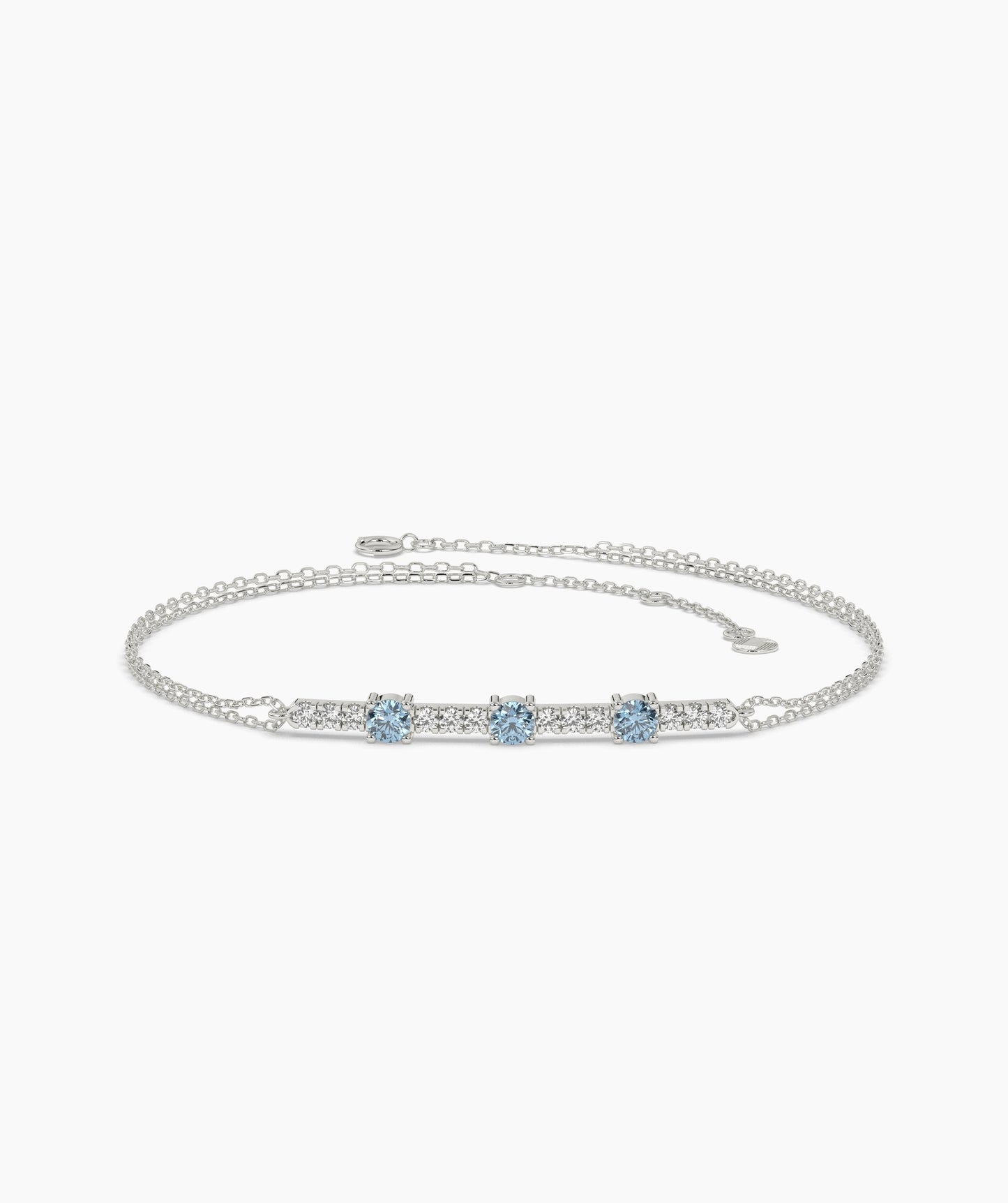 Three Stone Colored Diamond and White Diamond Bar Bracelet in 14K Gold
