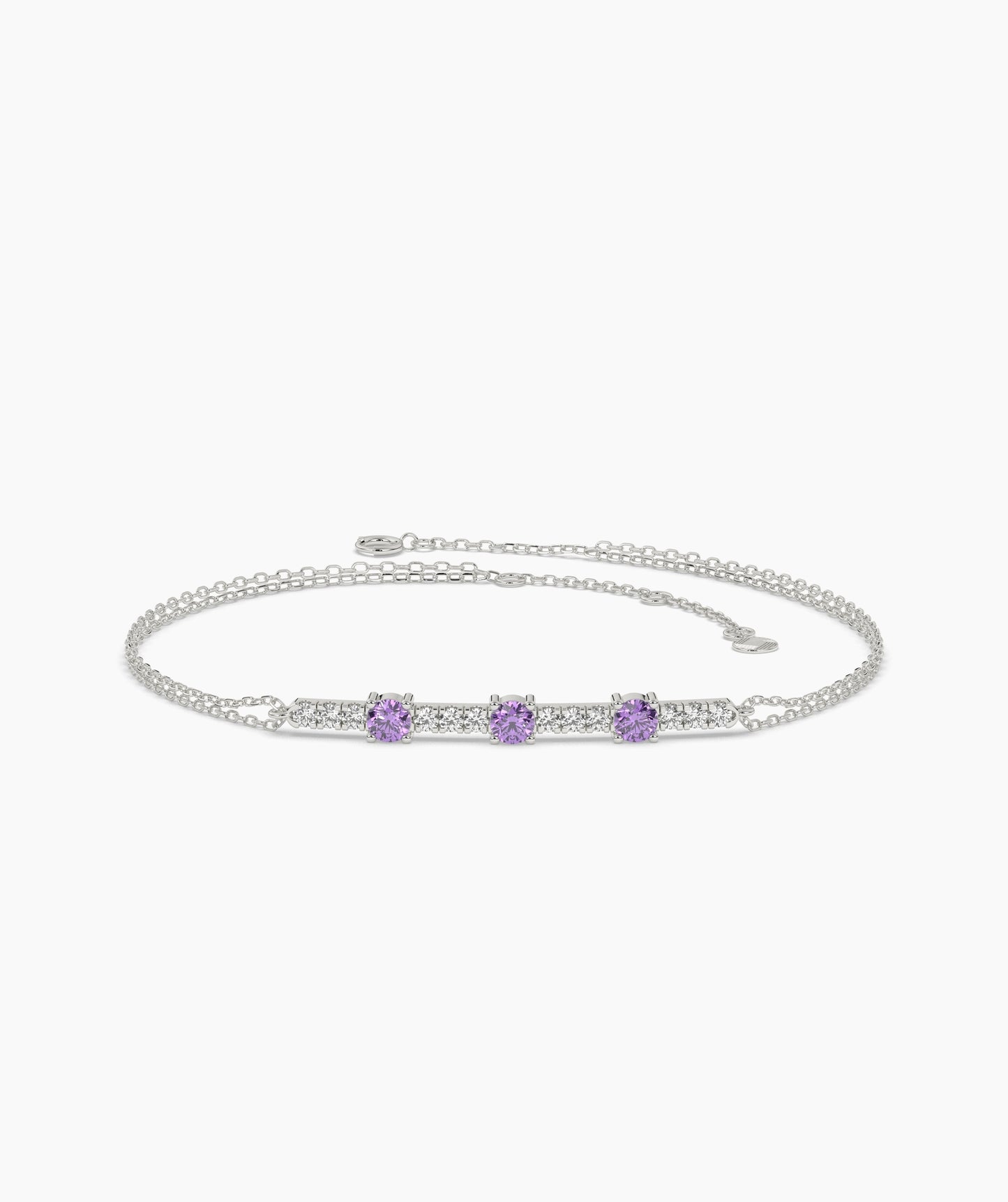 Three Stone Colored Diamond and White Diamond Bar Bracelet in 14K Gold