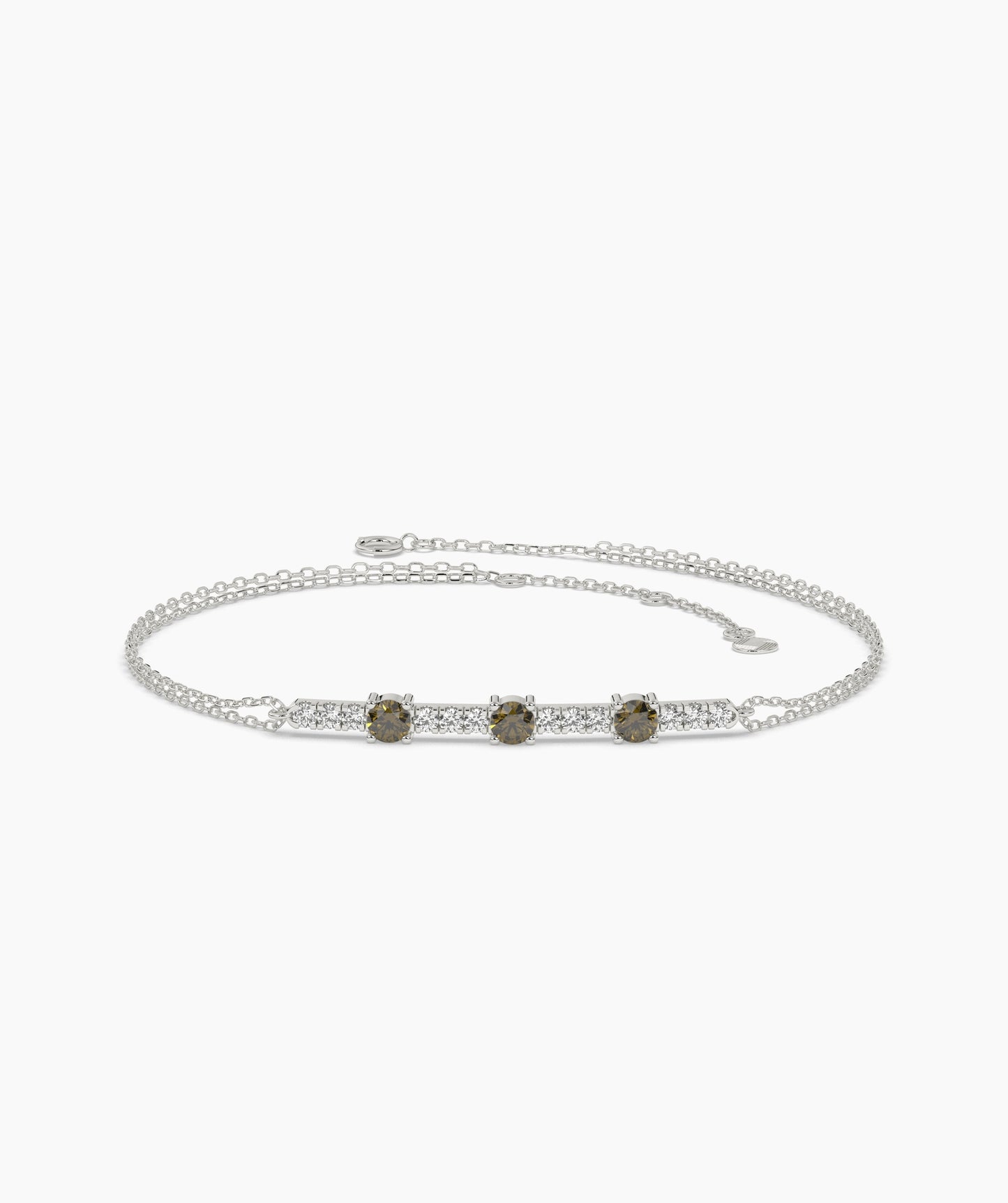 Three Stone Colored Diamond and White Diamond Bar Bracelet in 14K Gold