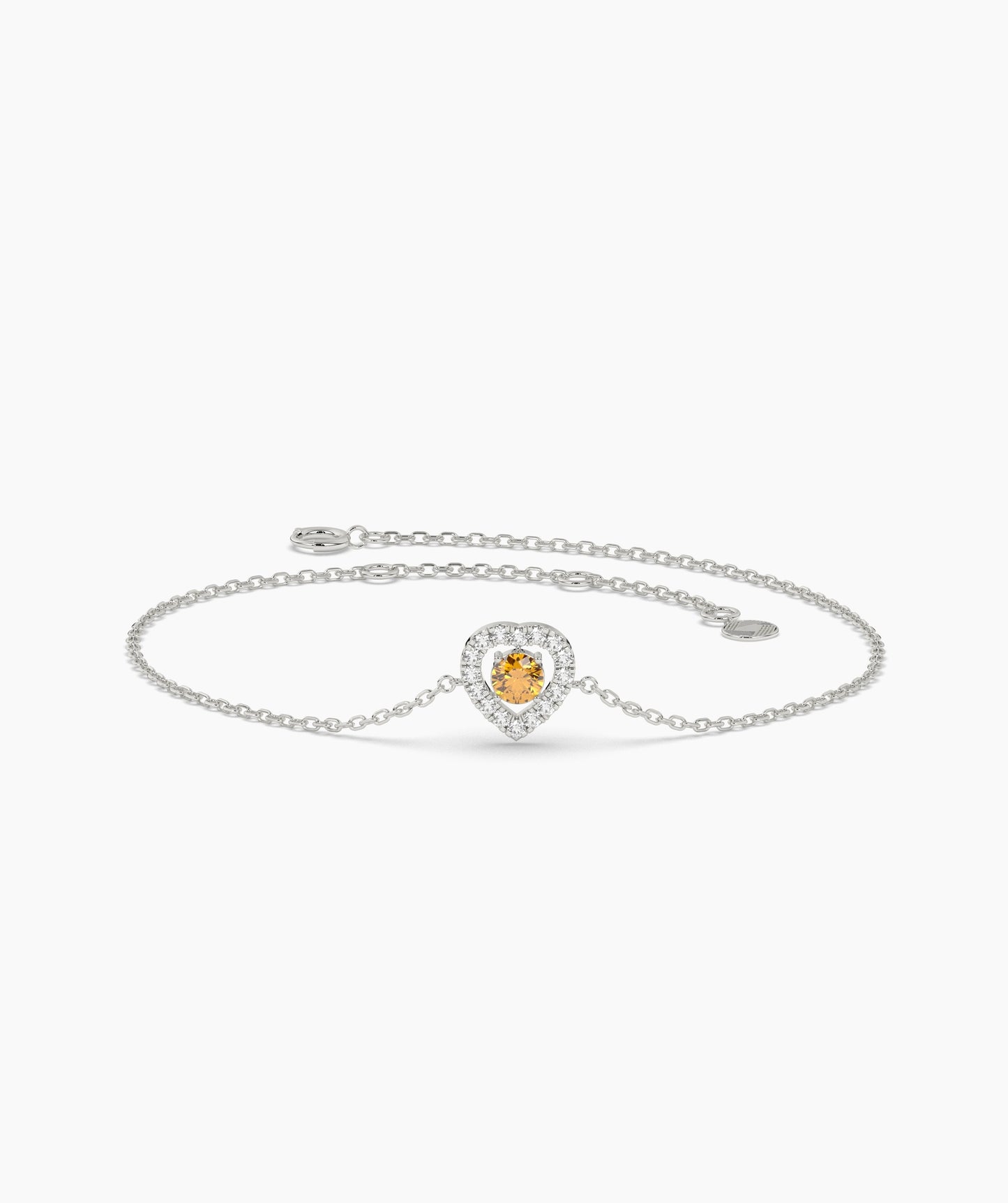 Blue Diamond Heart Halo Bracelet in 14K Solid Gold