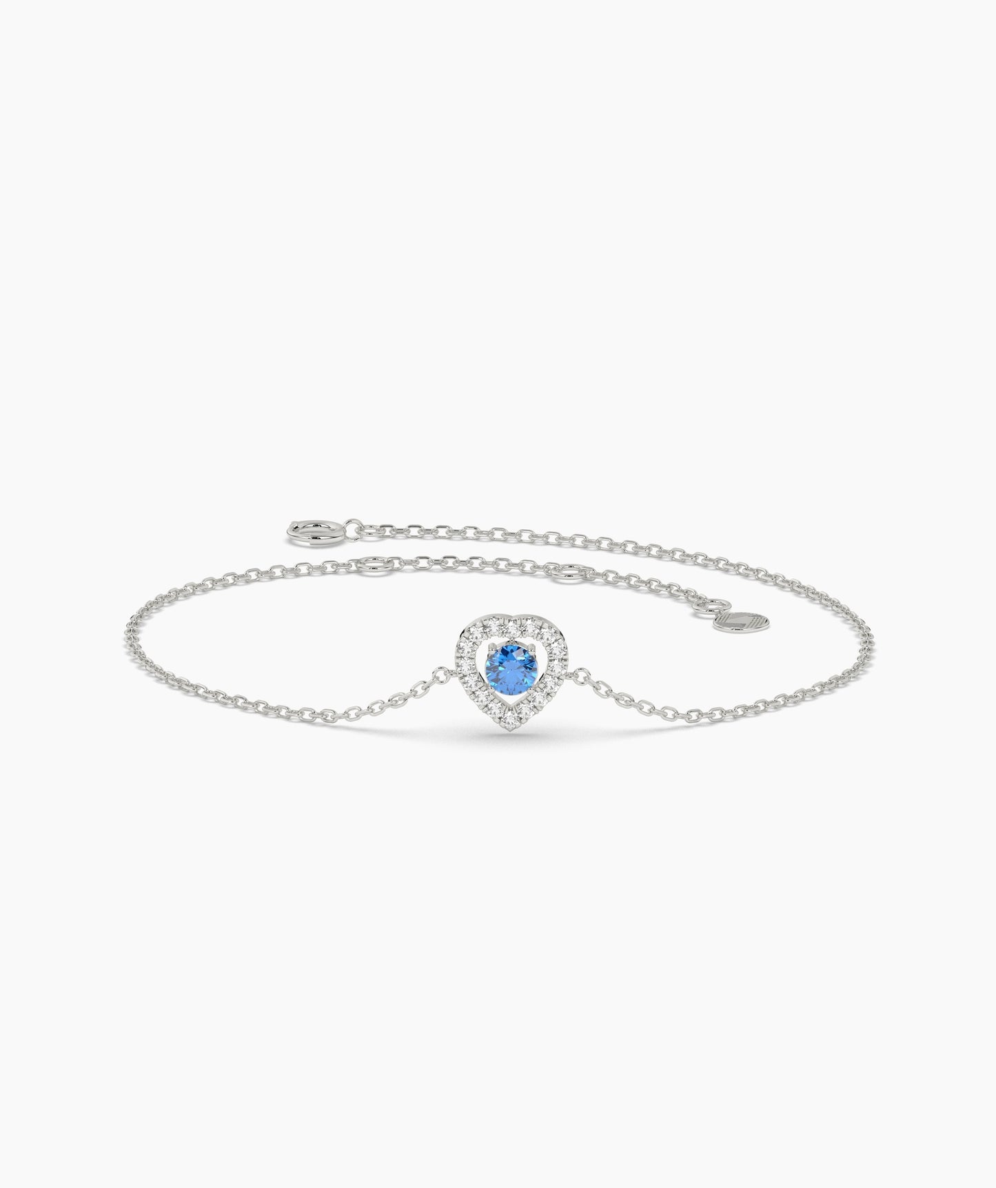 Blue Diamond Heart Halo Bracelet in 14K Solid Gold