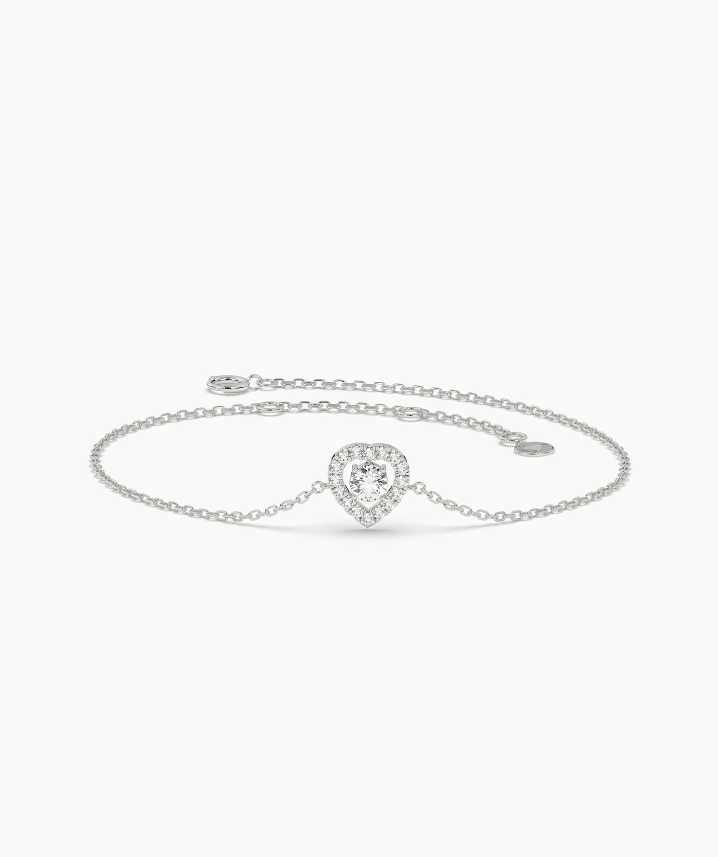 Blue Diamond Heart Halo Bracelet in 14K Solid Gold