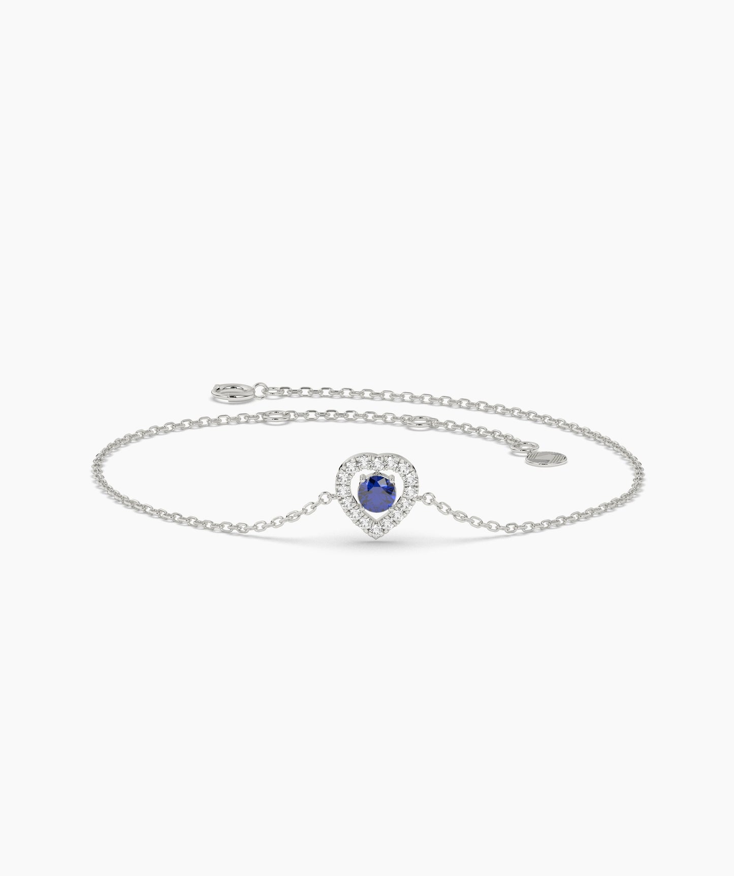 Blue Diamond Heart Halo Bracelet in 14K Solid Gold