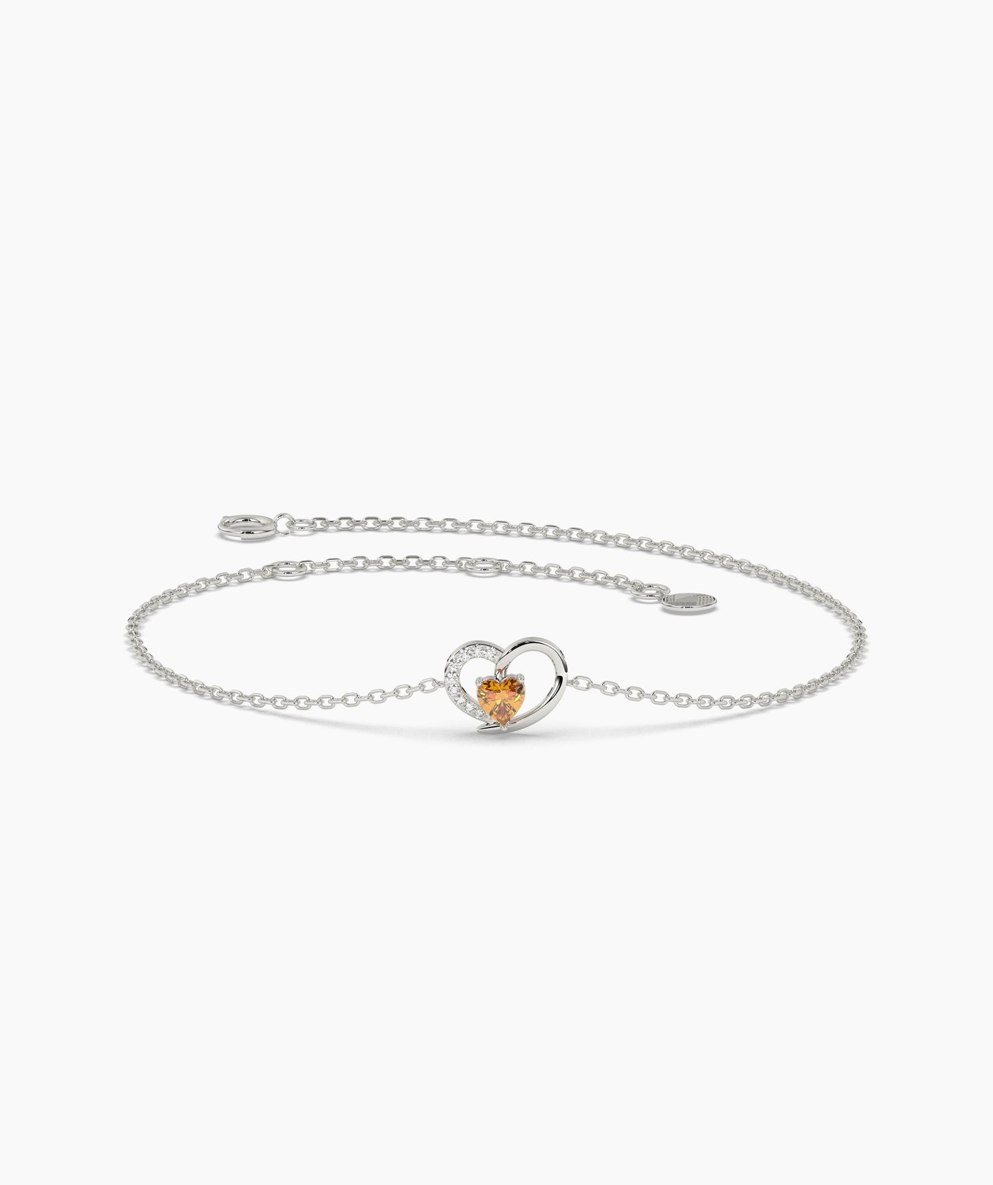 Open Heart and Birthstone Charm Chain Bracelet in 14K Gold