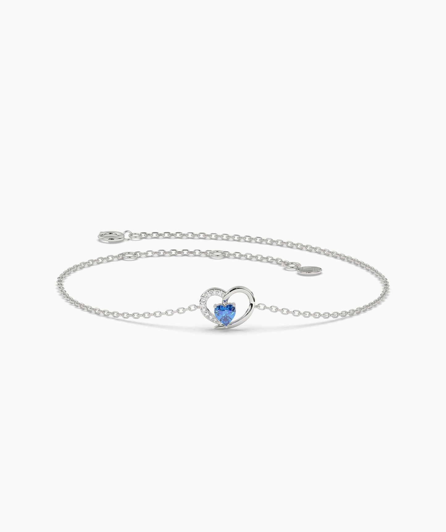 Open Heart and Birthstone Charm Chain Bracelet in 14K Gold