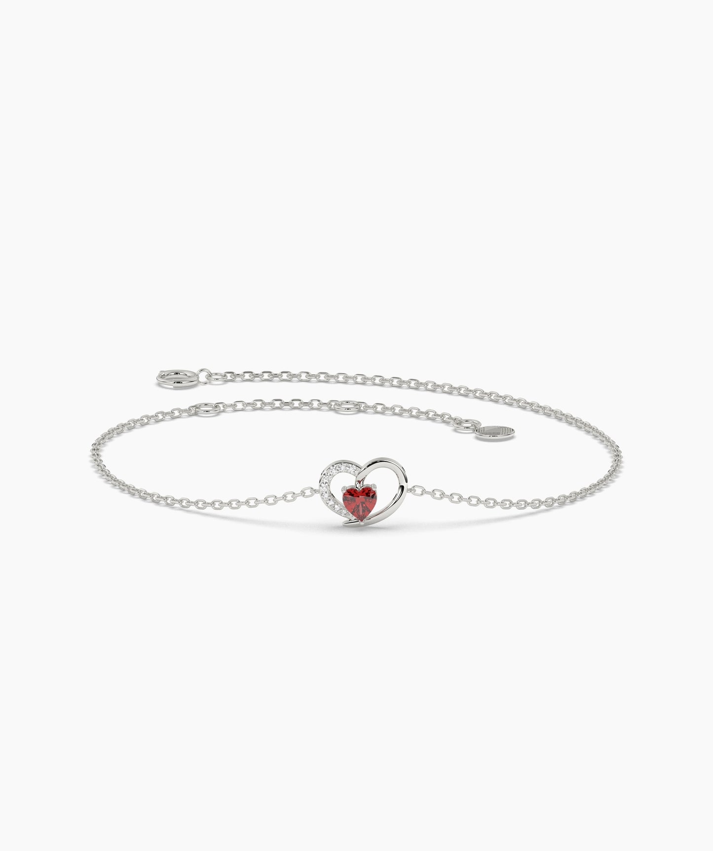 Open Heart and Birthstone Charm Chain Bracelet in 14K Gold