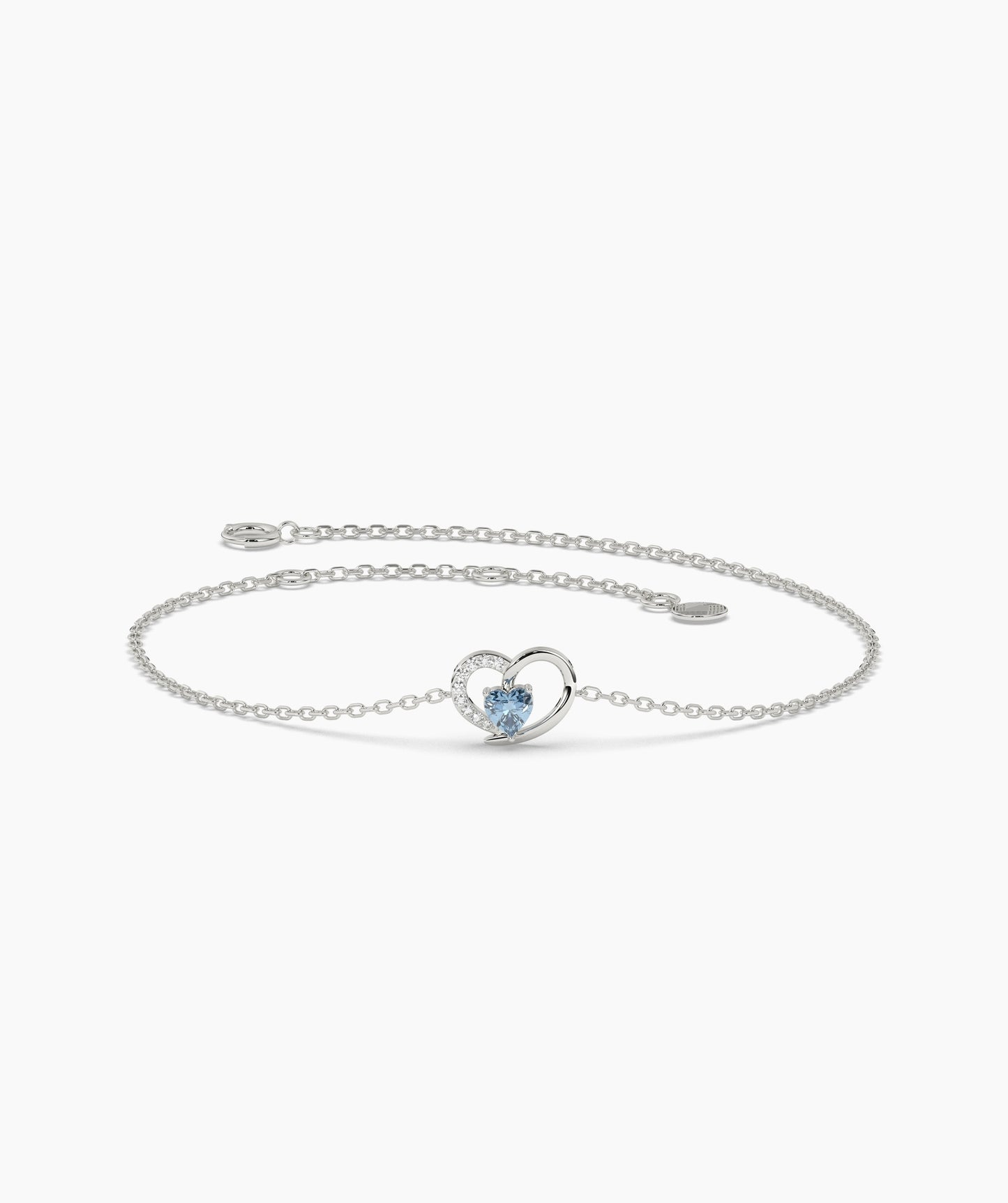Open Heart and Birthstone Charm Chain Bracelet in 14K Gold