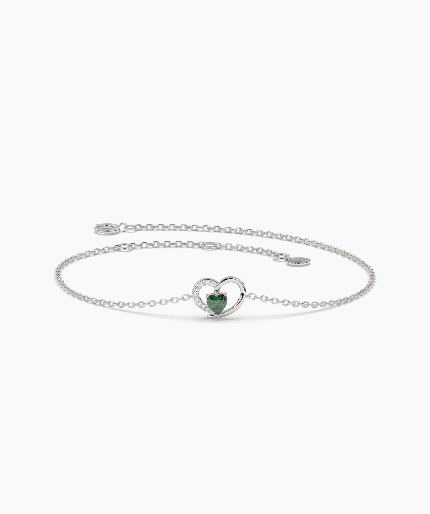 Open Heart and Birthstone Charm Chain Bracelet in 14K Gold