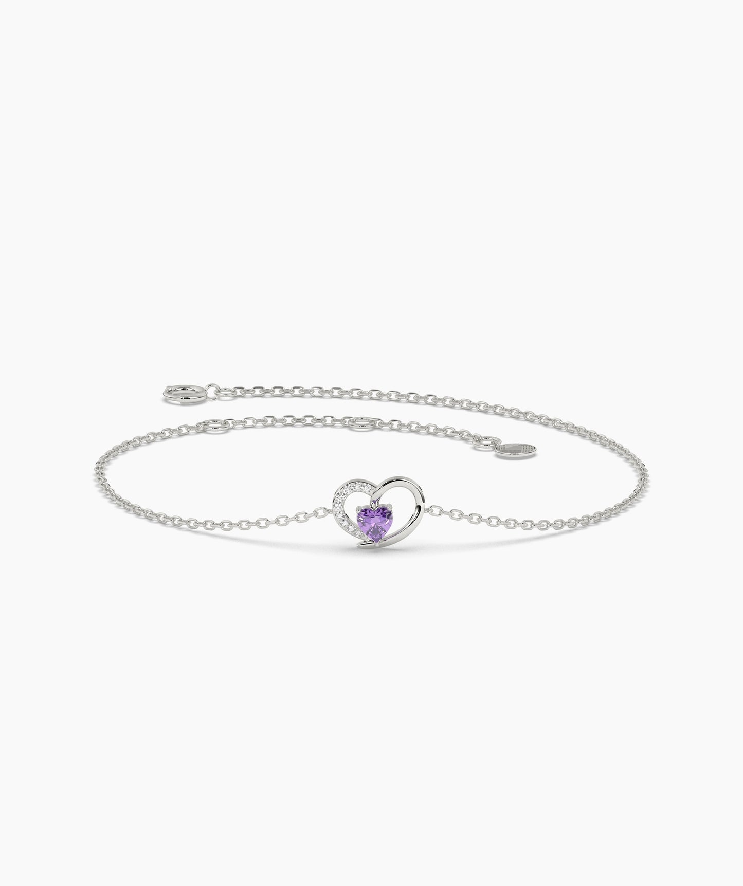 Open Heart and Birthstone Charm Chain Bracelet in 14K Gold