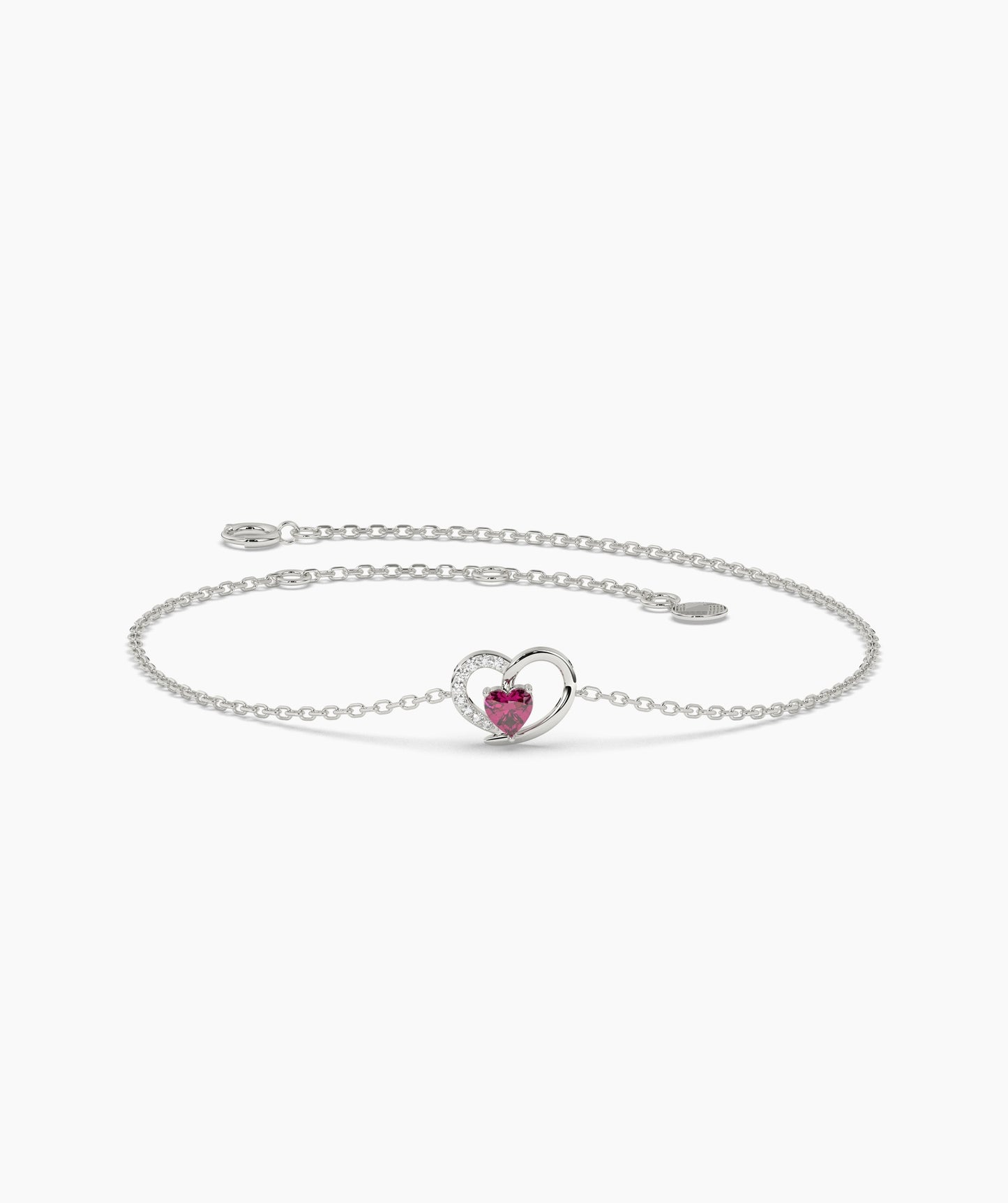 Open Heart and Birthstone Charm Chain Bracelet in 14K Gold
